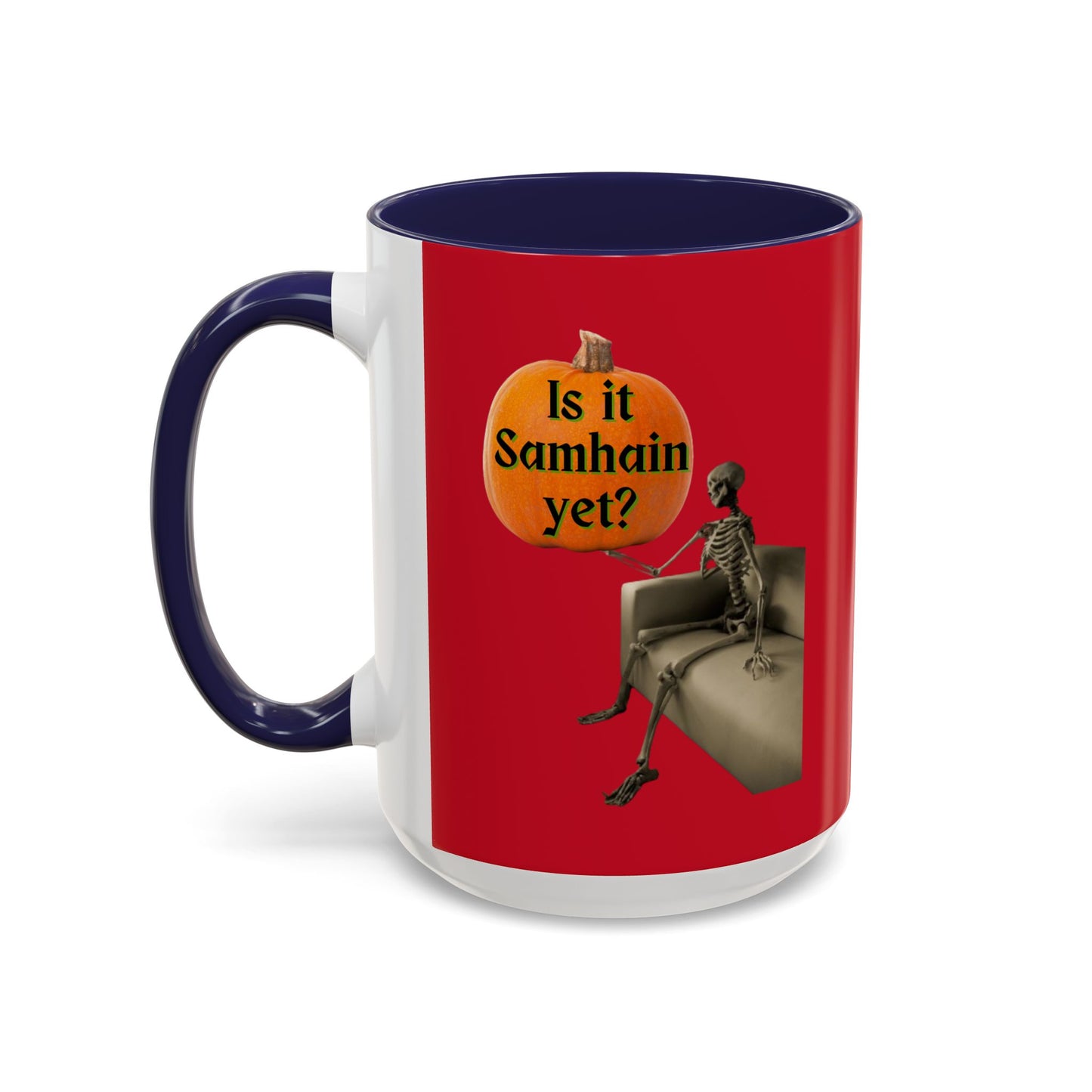Is it Samhain yet? Skeleton's Pumpkin Red Accent Mug by CreepyCrafts.boo