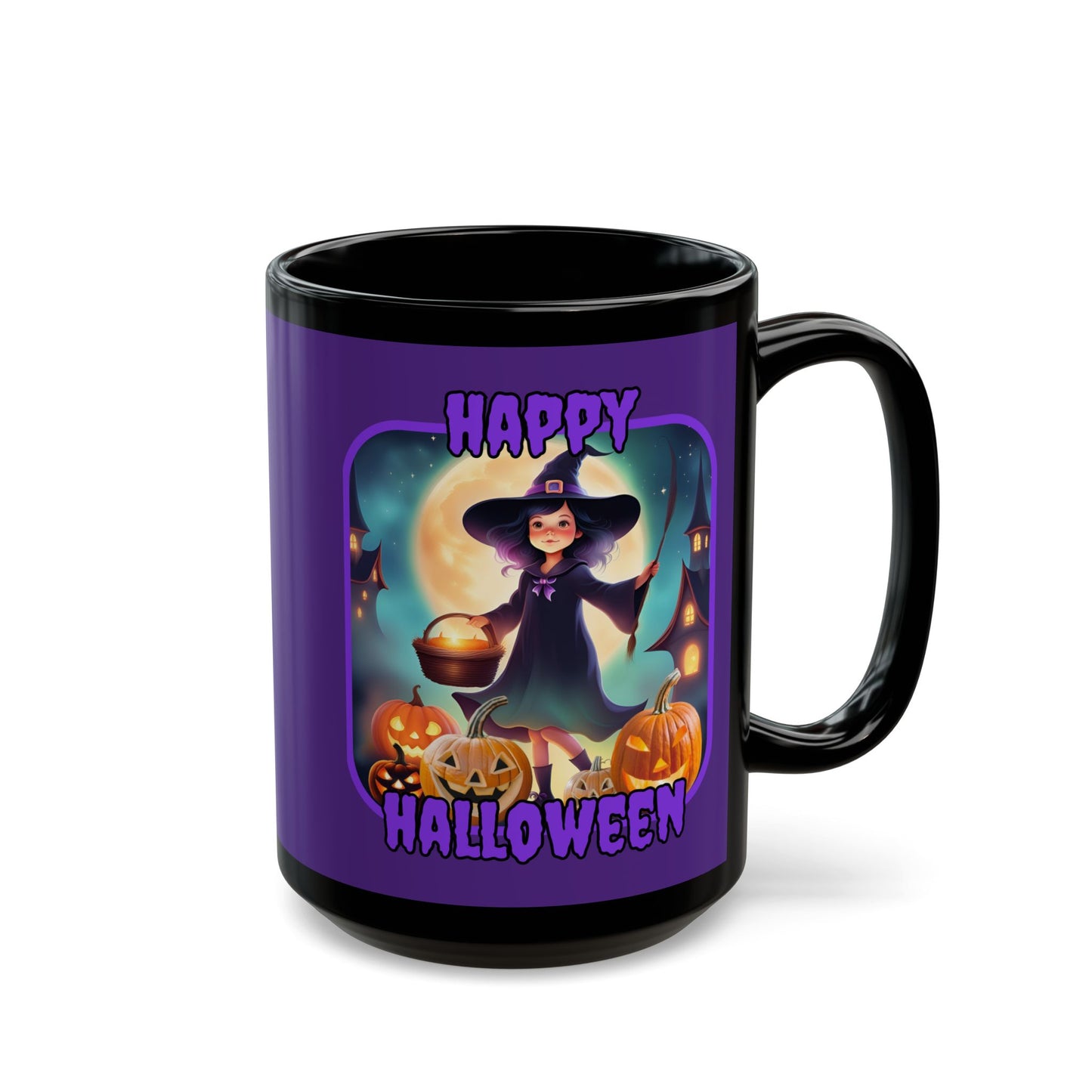 Happy Halloween Little Witch Purple font Purple Mug by CreepyCrafts.boo