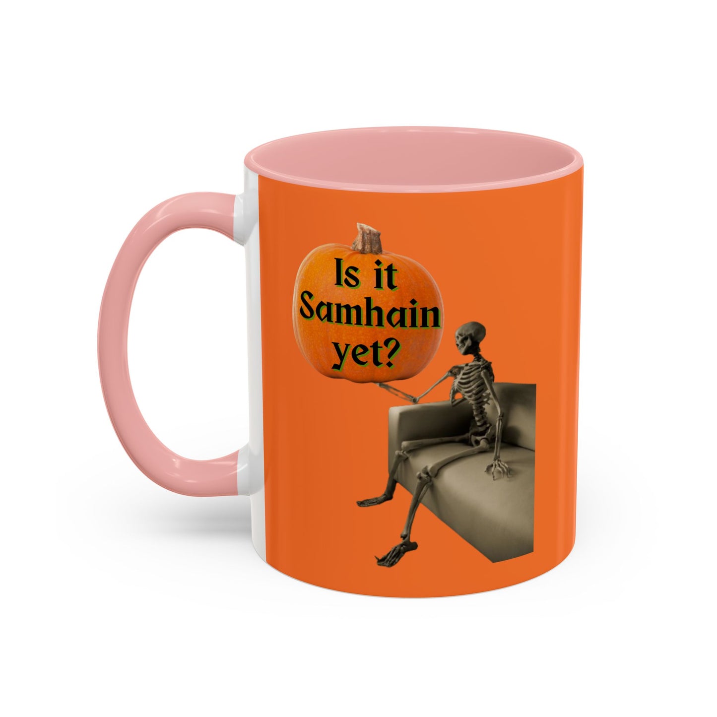 Is it Samhain yet? Skeleton's Pumpkin Orange Accent Mug by CreepyCrafts.boo