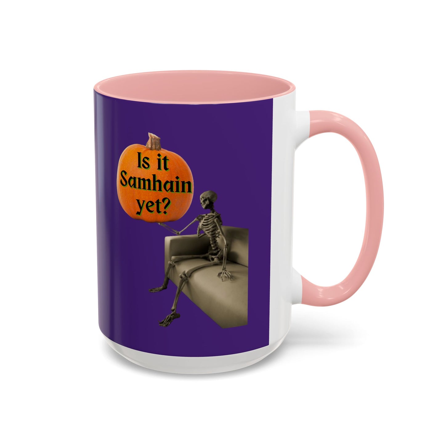 Is it Samhain yet? Skeleton's Pumpkin Purple Accent Mug by CreepyCrafts.boo