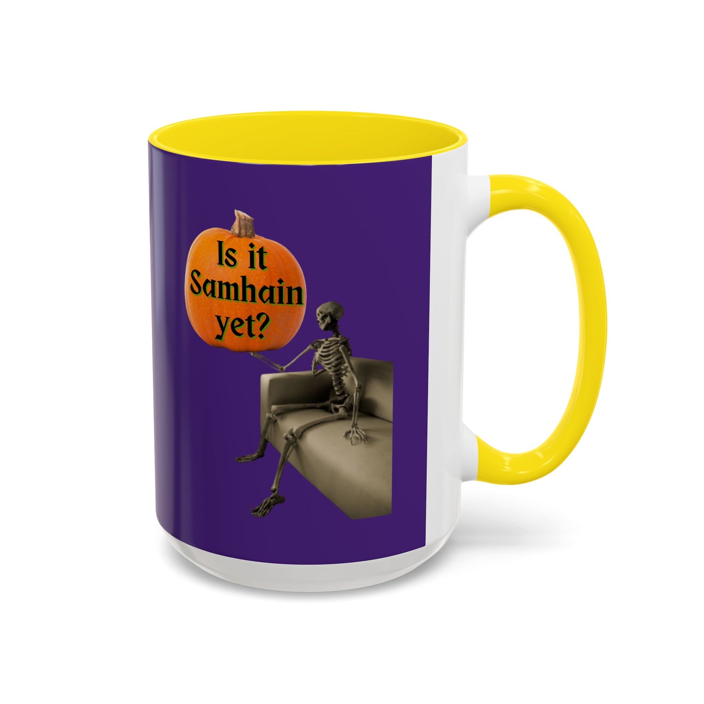 Is it Samhain yet? Skeleton's Pumpkin Purple Accent Mug by CreepyCrafts.boo