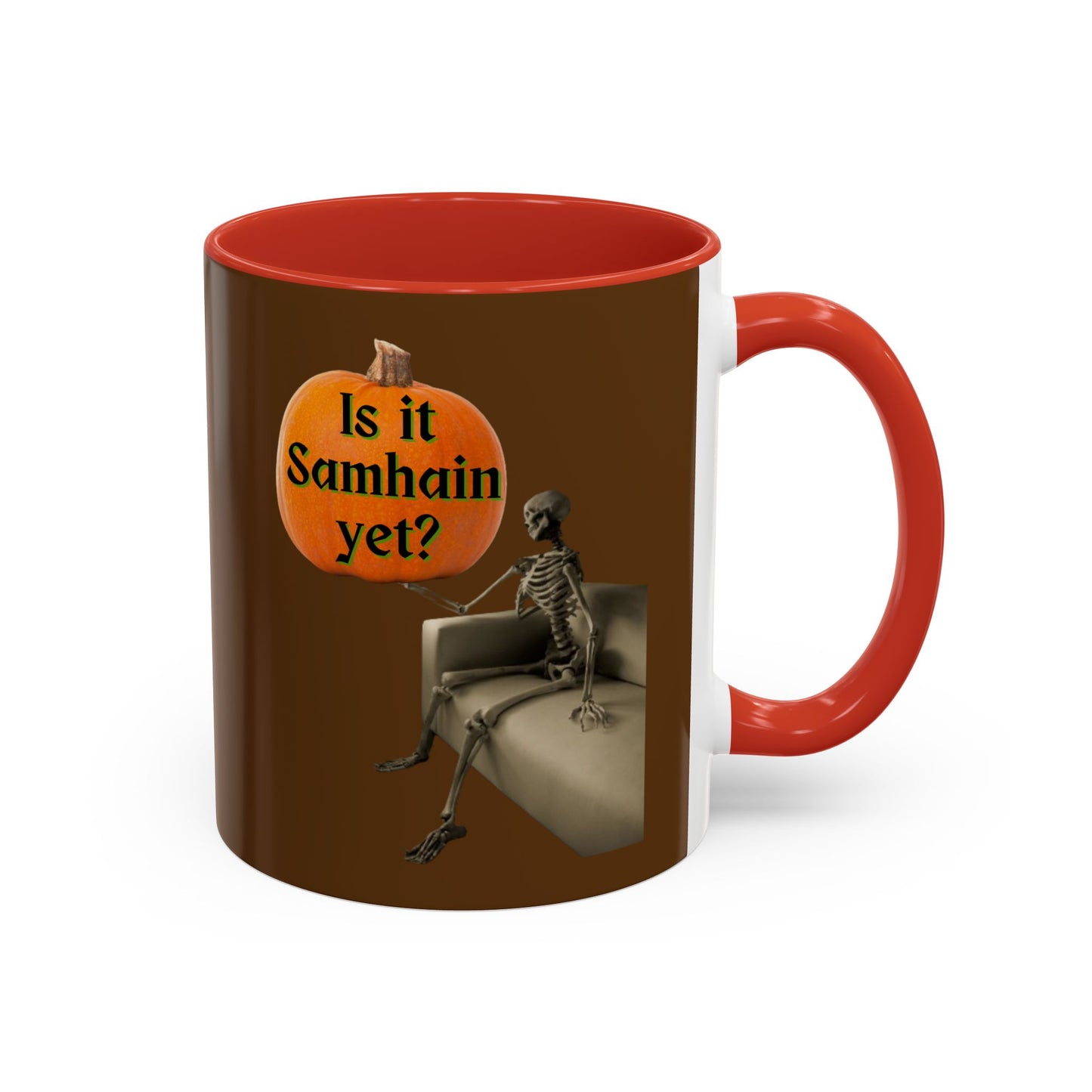 Is it Samhain yet? Skeleton's Pumpkin Brown Accent Mug by CreepyCrafts.boo