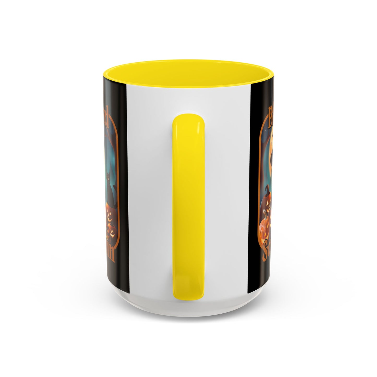 Blessed Samhain Cute Witch Orange font Black Accent Mug by CreepyCrafts.boo