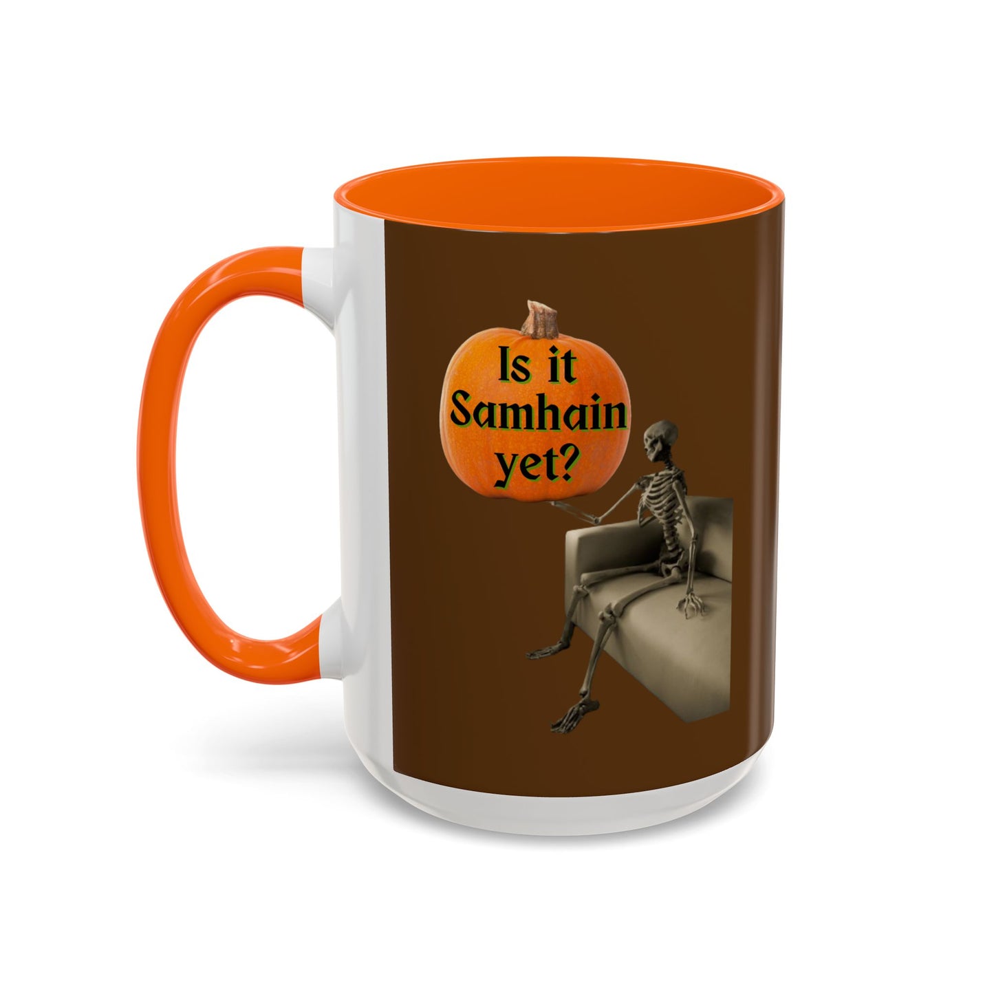 Is it Samhain yet? Skeleton's Pumpkin Brown Accent Mug by CreepyCrafts.boo