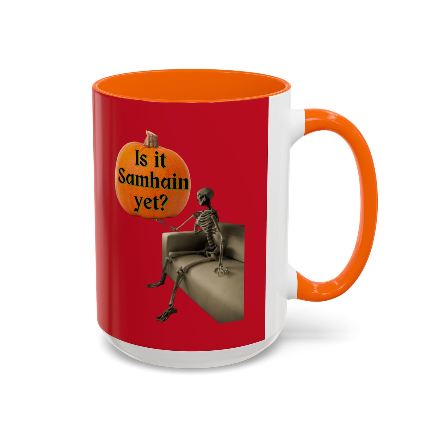 Is it Samhain yet? Skeleton's Pumpkin Red Accent Mug by CreepyCrafts.boo
