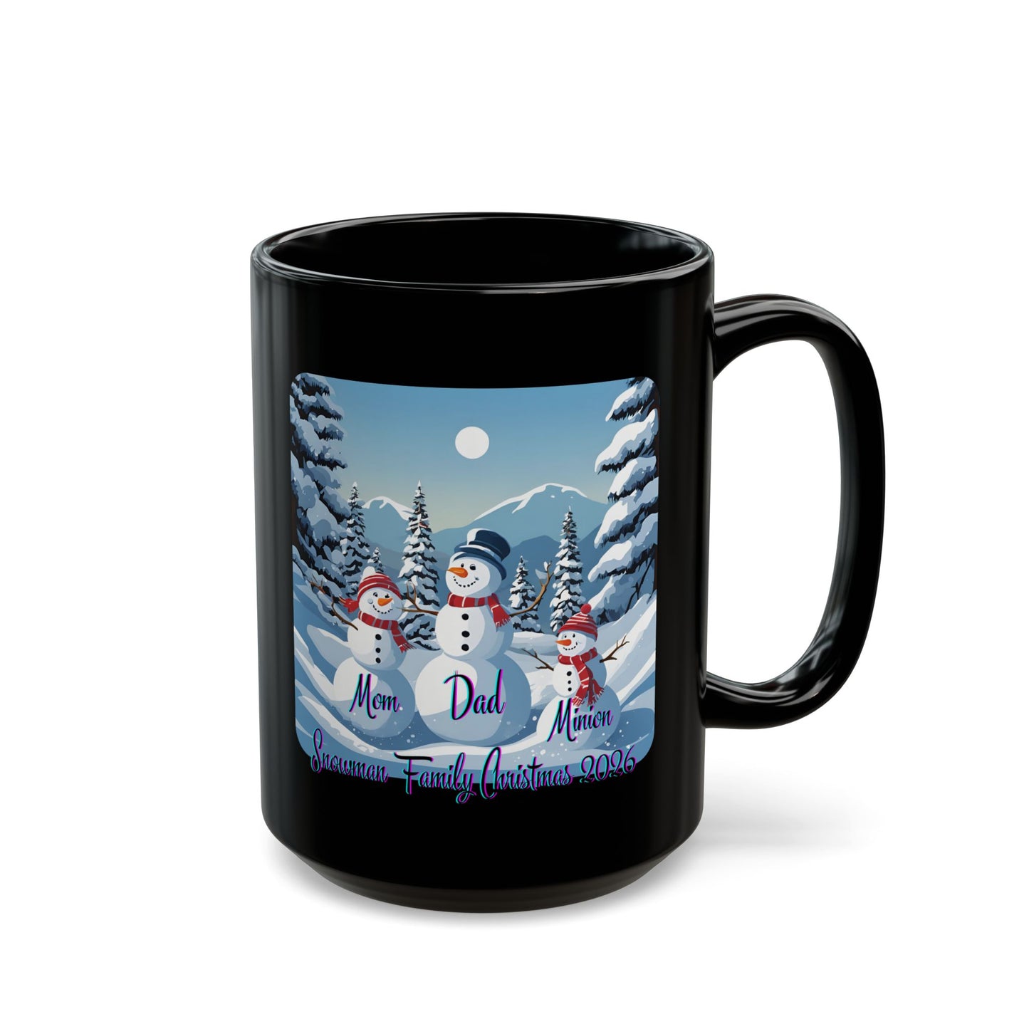 Snowman Family of 3 Black Mug by cypherpunkgear.com