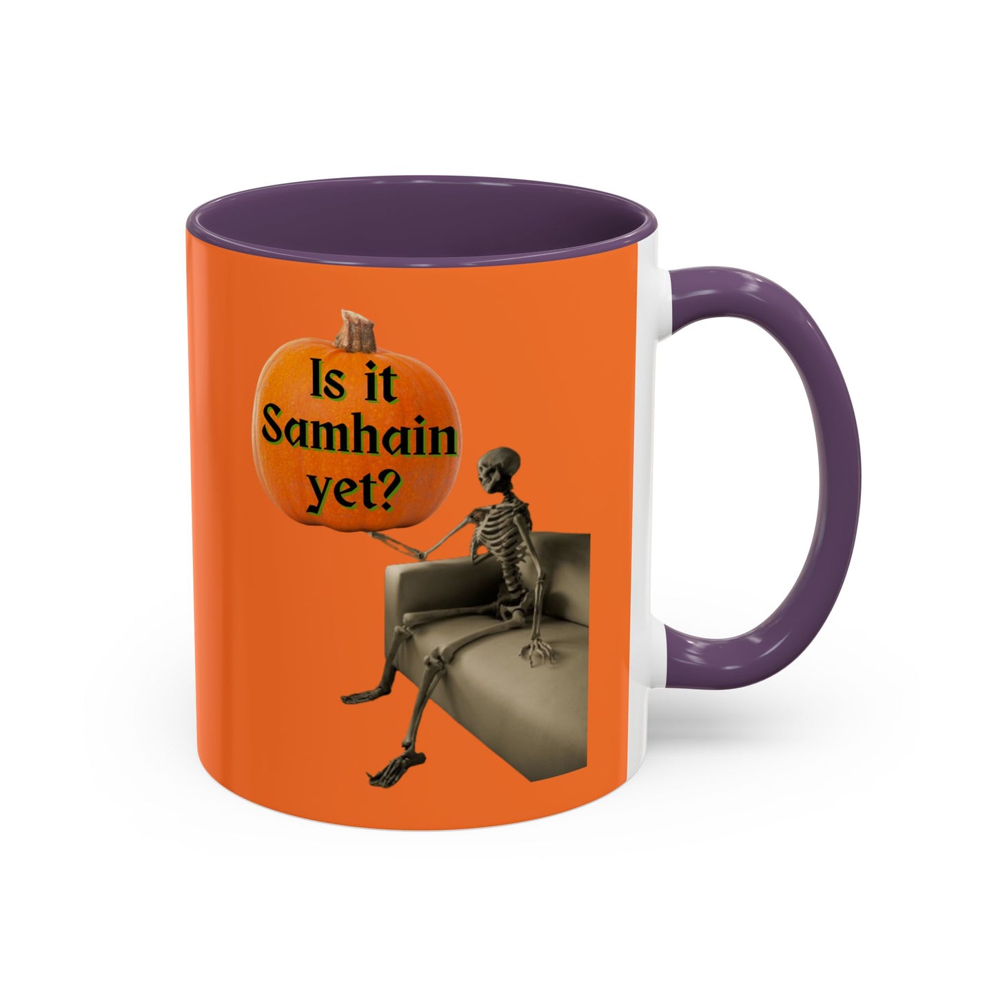 Is it Samhain yet? Skeleton's Pumpkin Orange Accent Mug by CreepyCrafts.boo