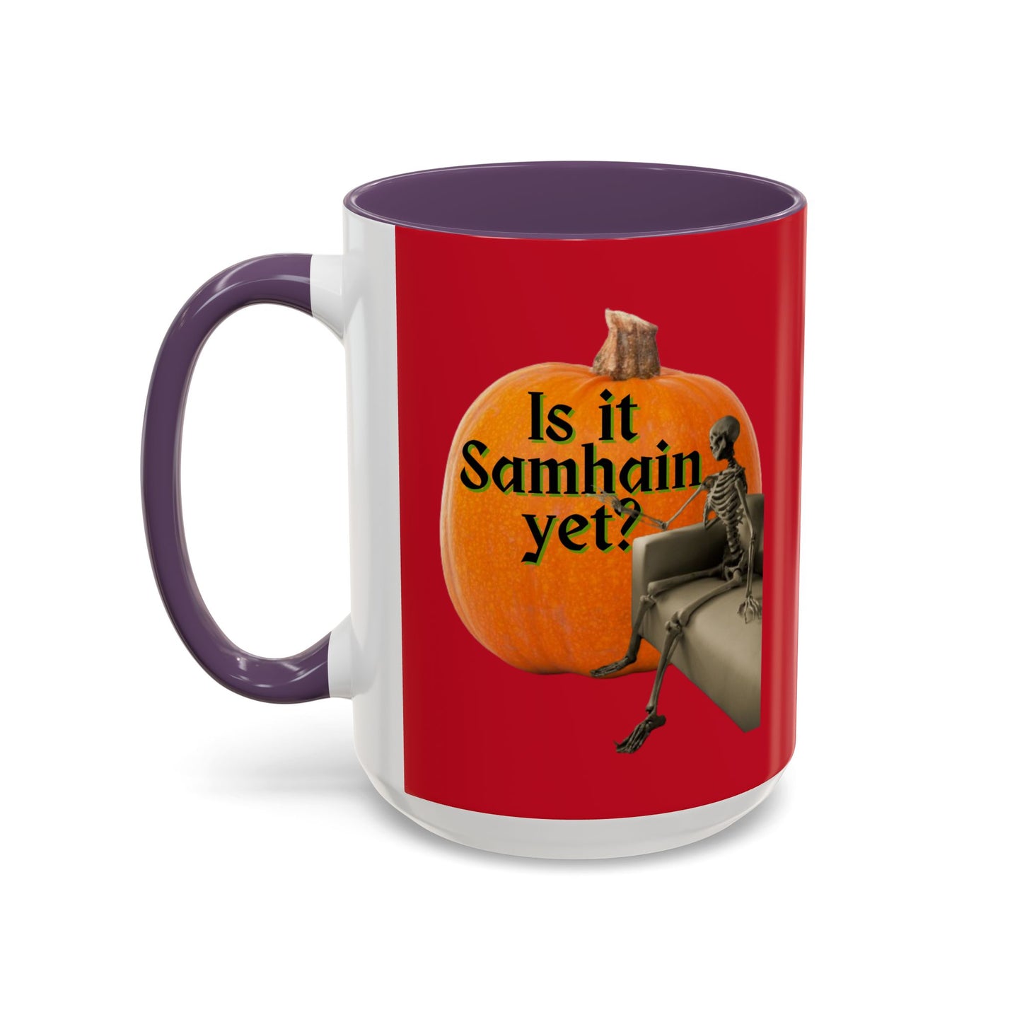 Is It Samhain Yet? Skeleton's Giant Pumpkin Red Accent Mug by CreepyCrafts.boo