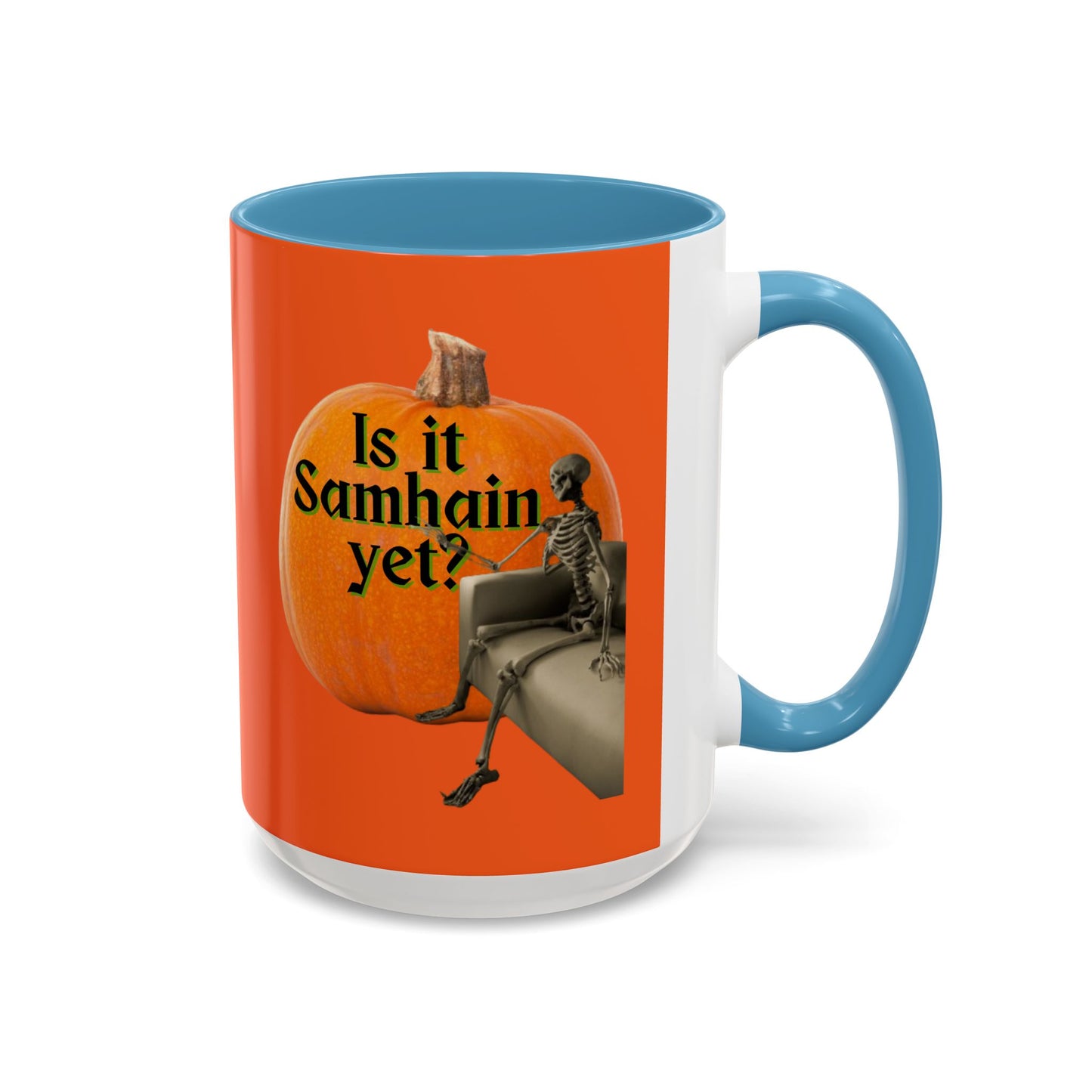 Is It Samhain Yet? Skeleton's Giant Pumpkin Orange Accent Mug by CreepyCrafts.boo