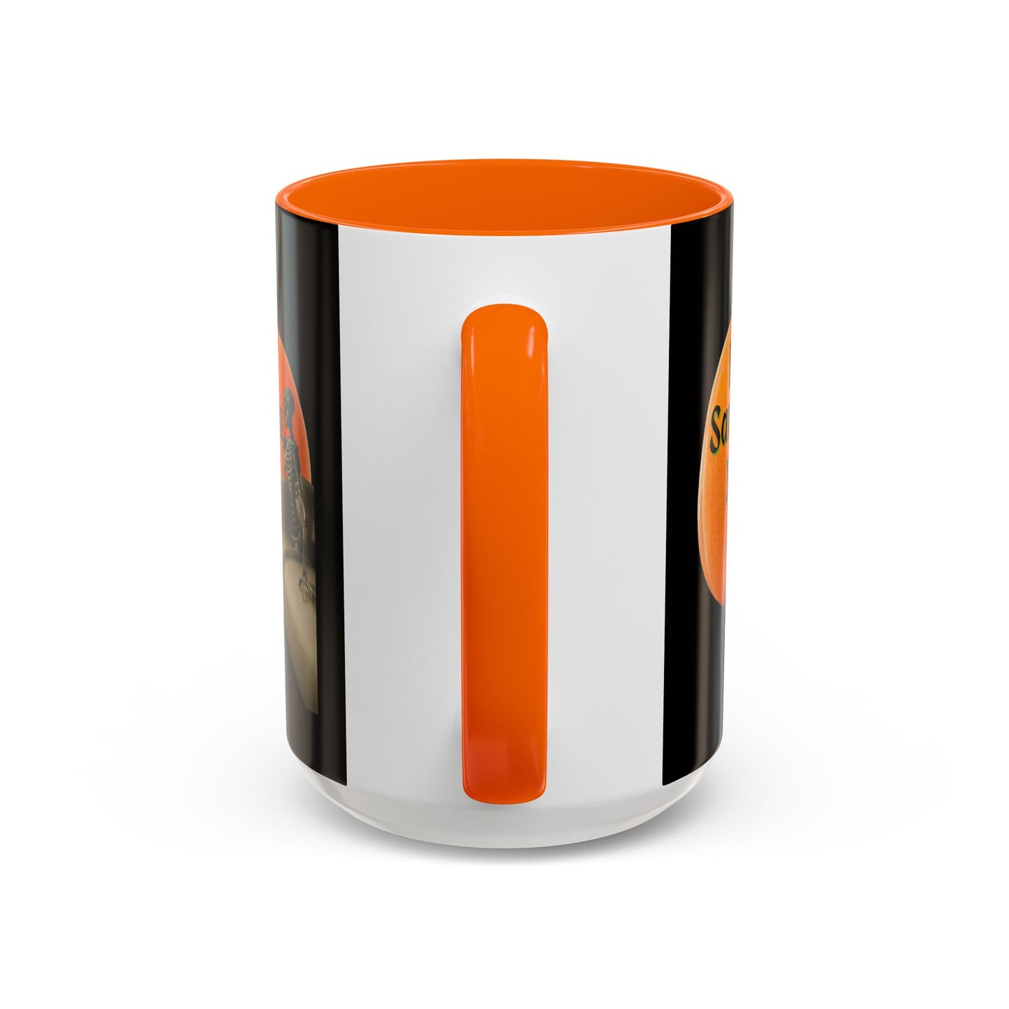 Is It Samhain Yet? Skeleton's Giant Pumpkin Black Accent Mug by CreepyCrafts.boo