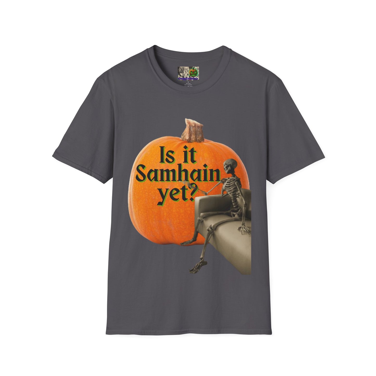 Is It Samhain Yet? Skeleton's Giant Pumpkin Dark colors Unisex T-Shirt by CreepyCrafts.boo