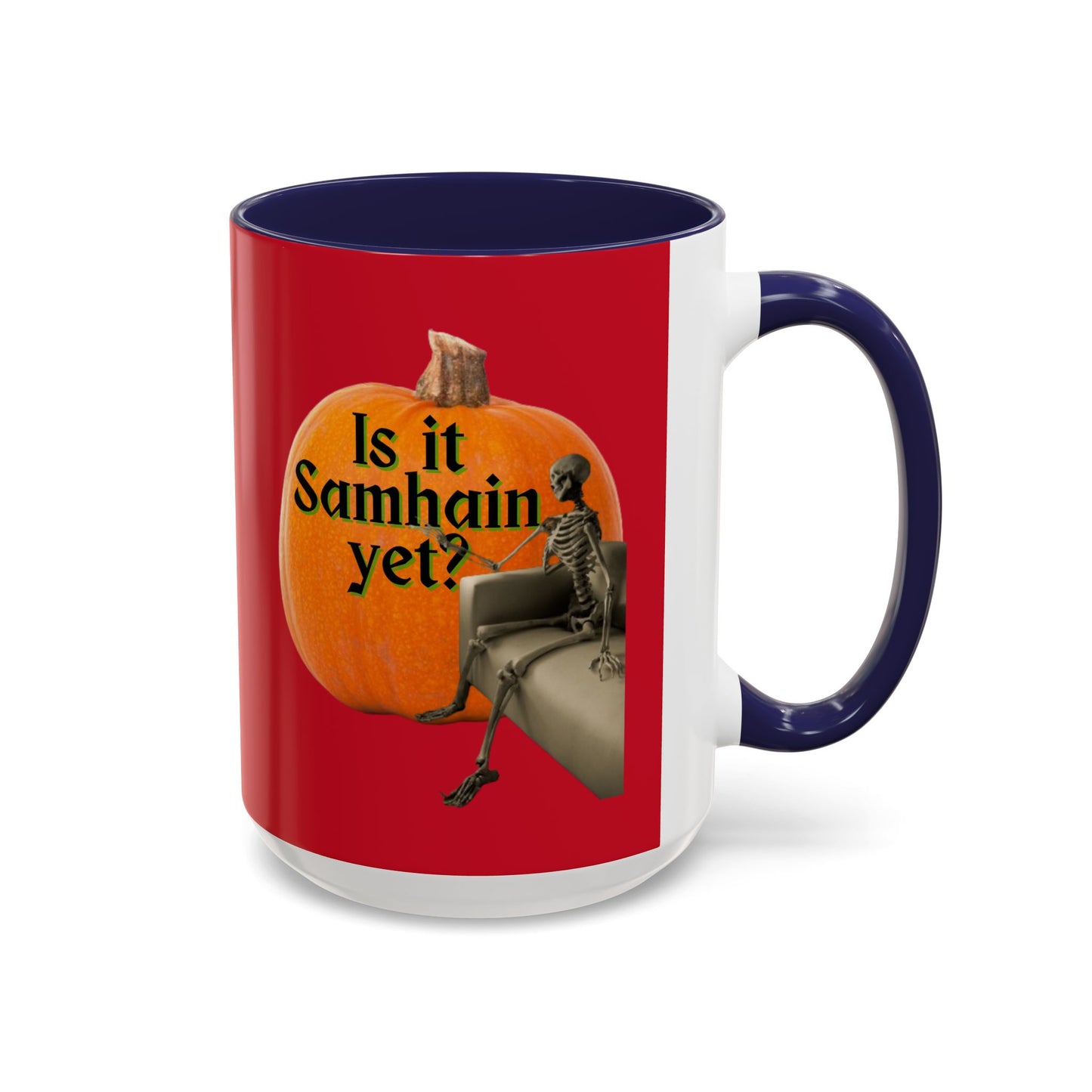 Is It Samhain Yet? Skeleton's Giant Pumpkin Red Accent Mug by CreepyCrafts.boo