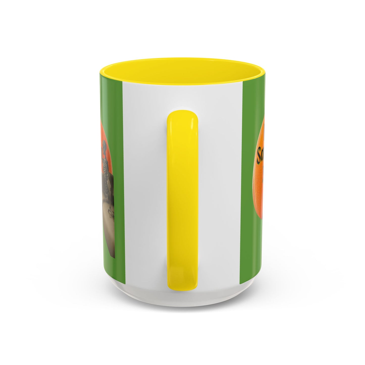 Is It Samhain Yet? Skeleton's Giant Pumpkin Green Accent Mug by CreepyCrafts.boo
