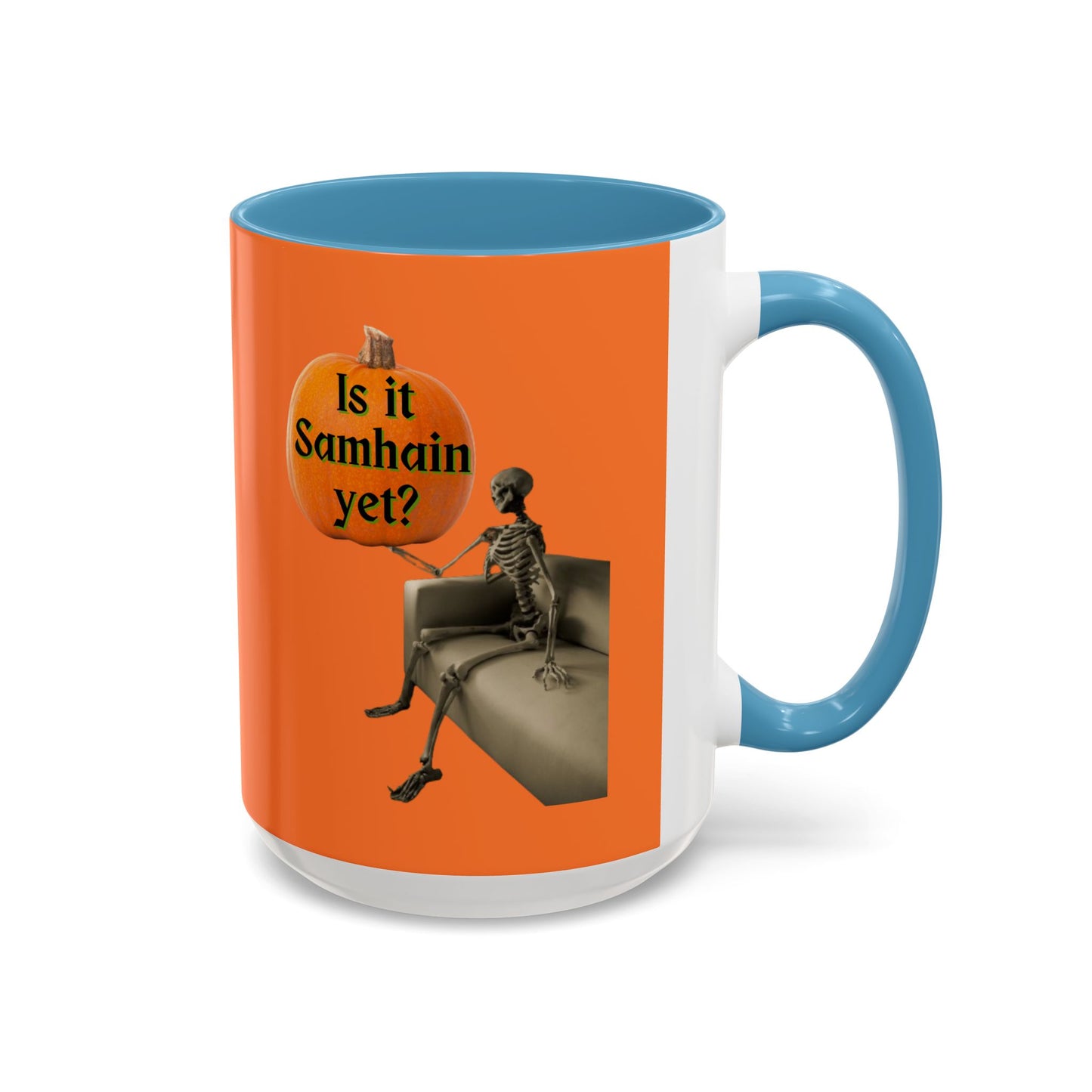 Is it Samhain yet? Skeleton's Pumpkin Orange Accent Mug by CreepyCrafts.boo