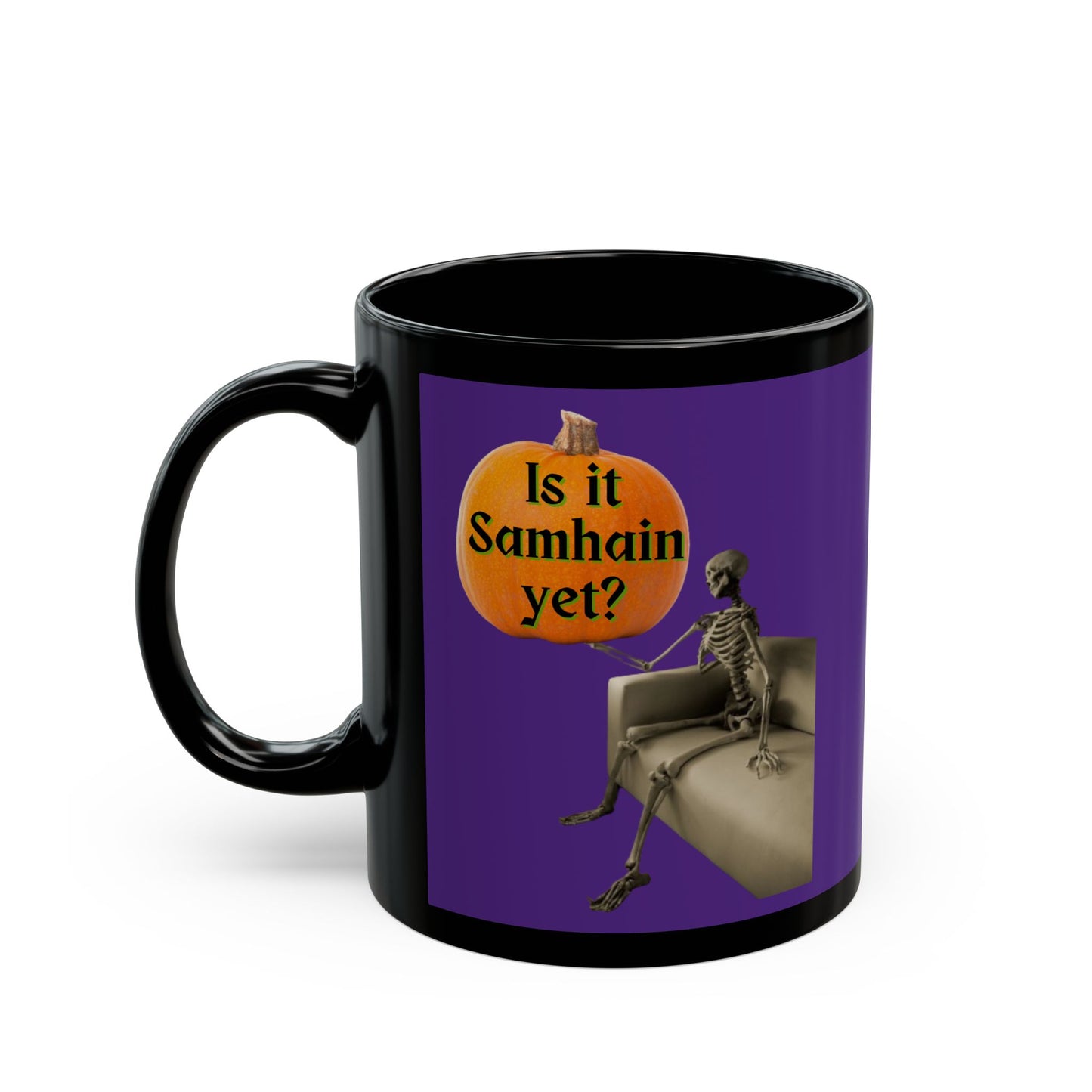 Is it Samhain yet? Skeleton's Pumpkin Purple Mug by CreepyCrafts.boo