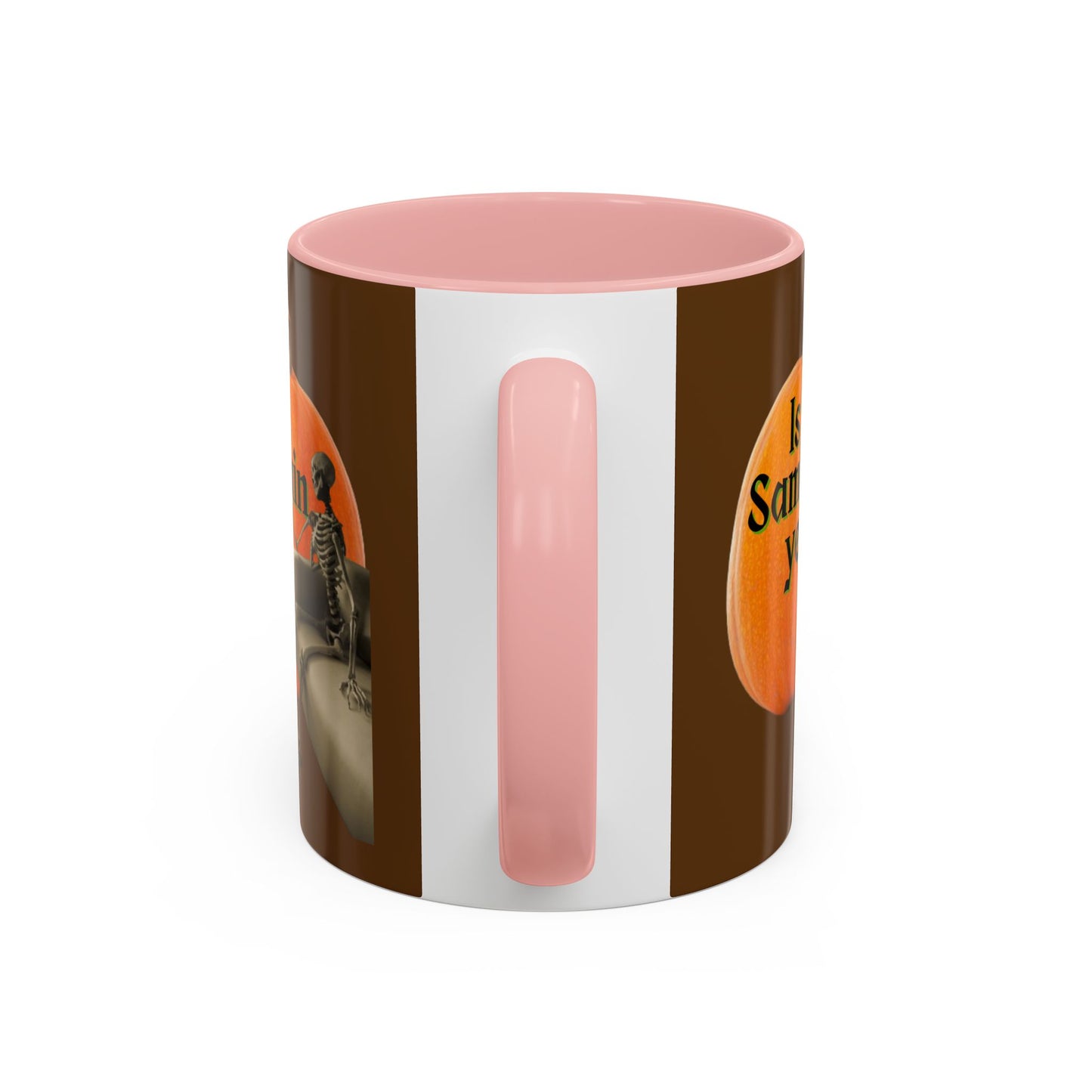 Is It Samhain Yet? Skeleton's Giant Pumpkin Brown Accent Mug by CreepyCrafts.boo