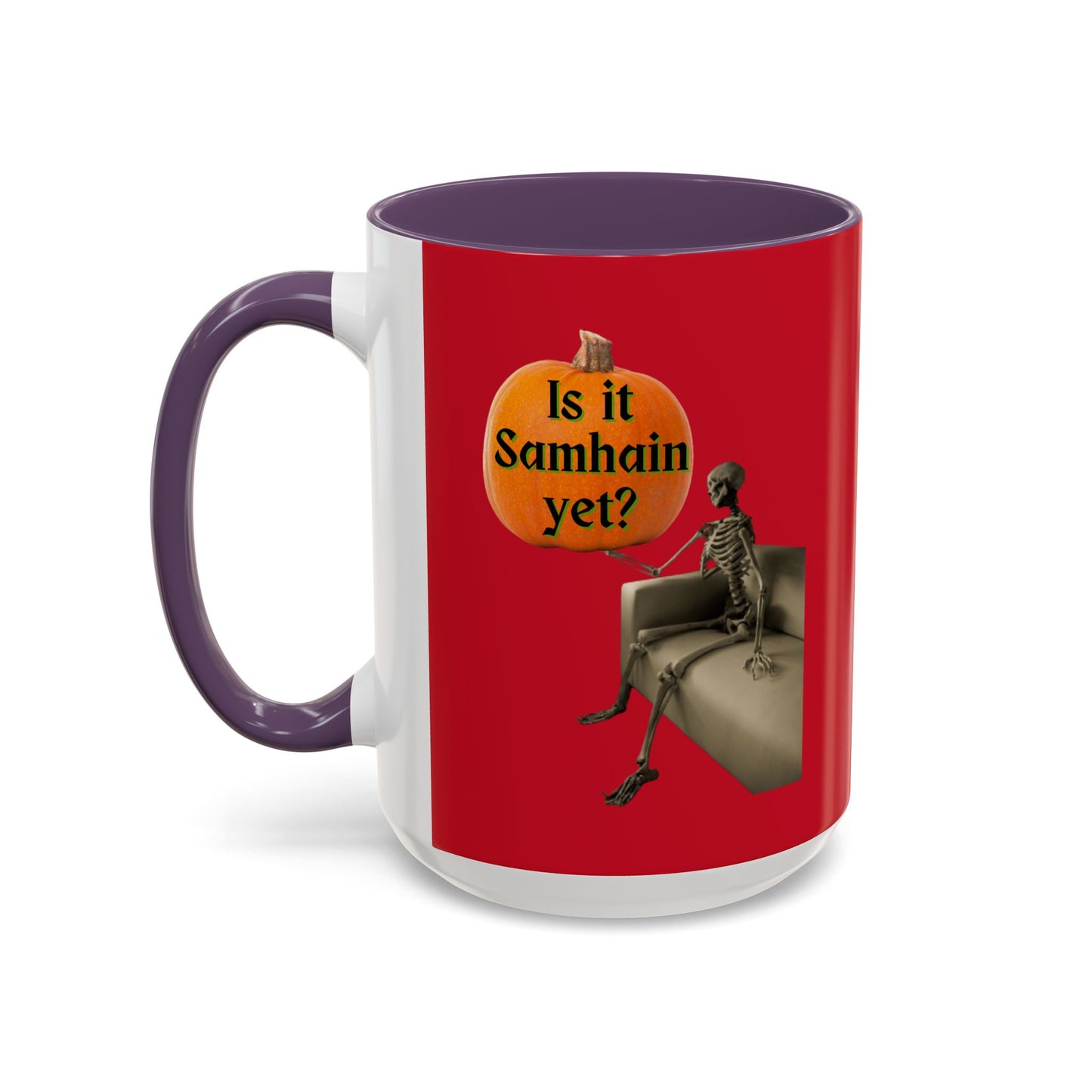 Is it Samhain yet? Skeleton's Pumpkin Red Accent Mug by CreepyCrafts.boo