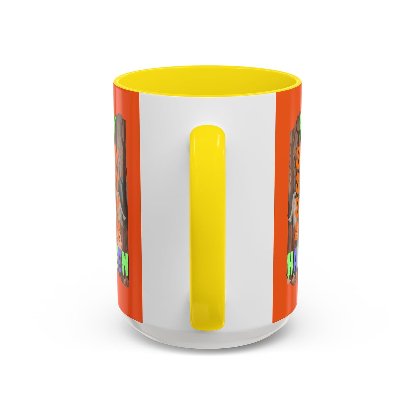 Spooky Happy Halloween Ghost Mixed font Orange Accent Mug by CreepyCrafts.boo