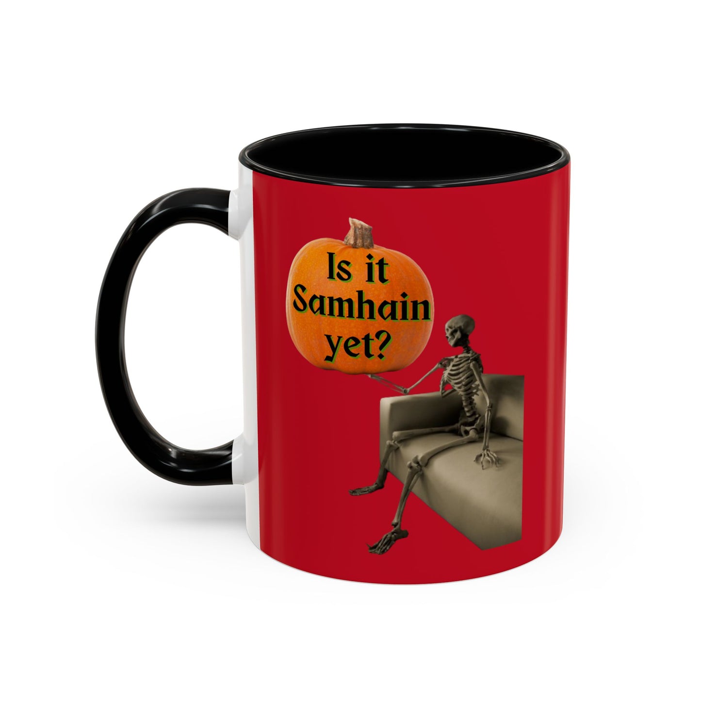 Is it Samhain yet? Skeleton's Pumpkin Red Accent Mug by CreepyCrafts.boo