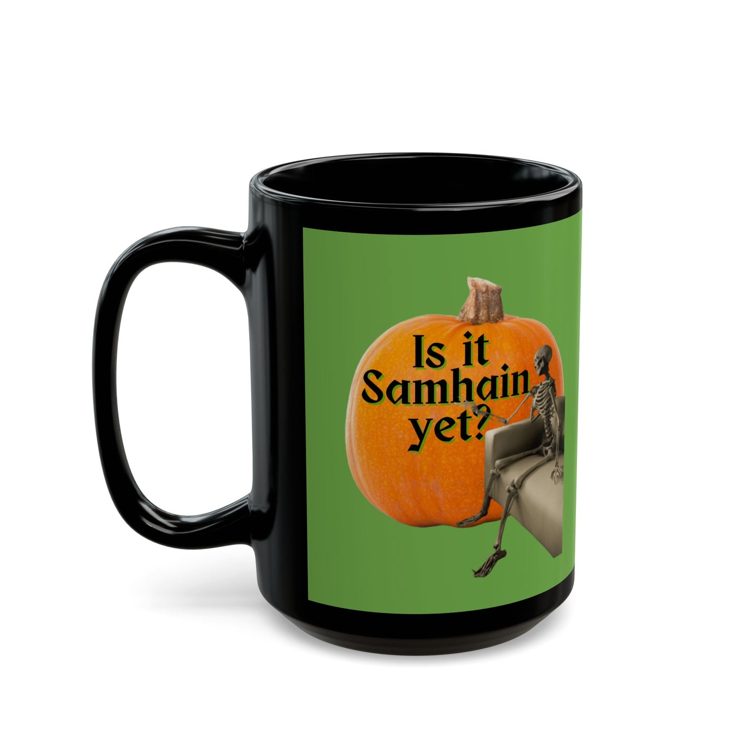 Is It Samhain Yet? Skeleton's Giant Pumpkin Green Mug by CreepyCrafts.boo