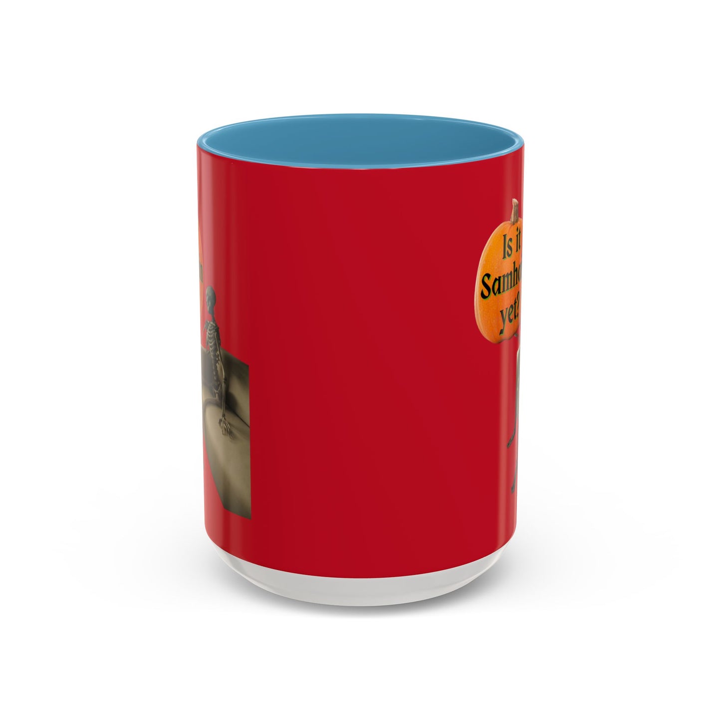 Is it Samhain yet? Skeleton's Pumpkin Red Accent Mug by CreepyCrafts.boo