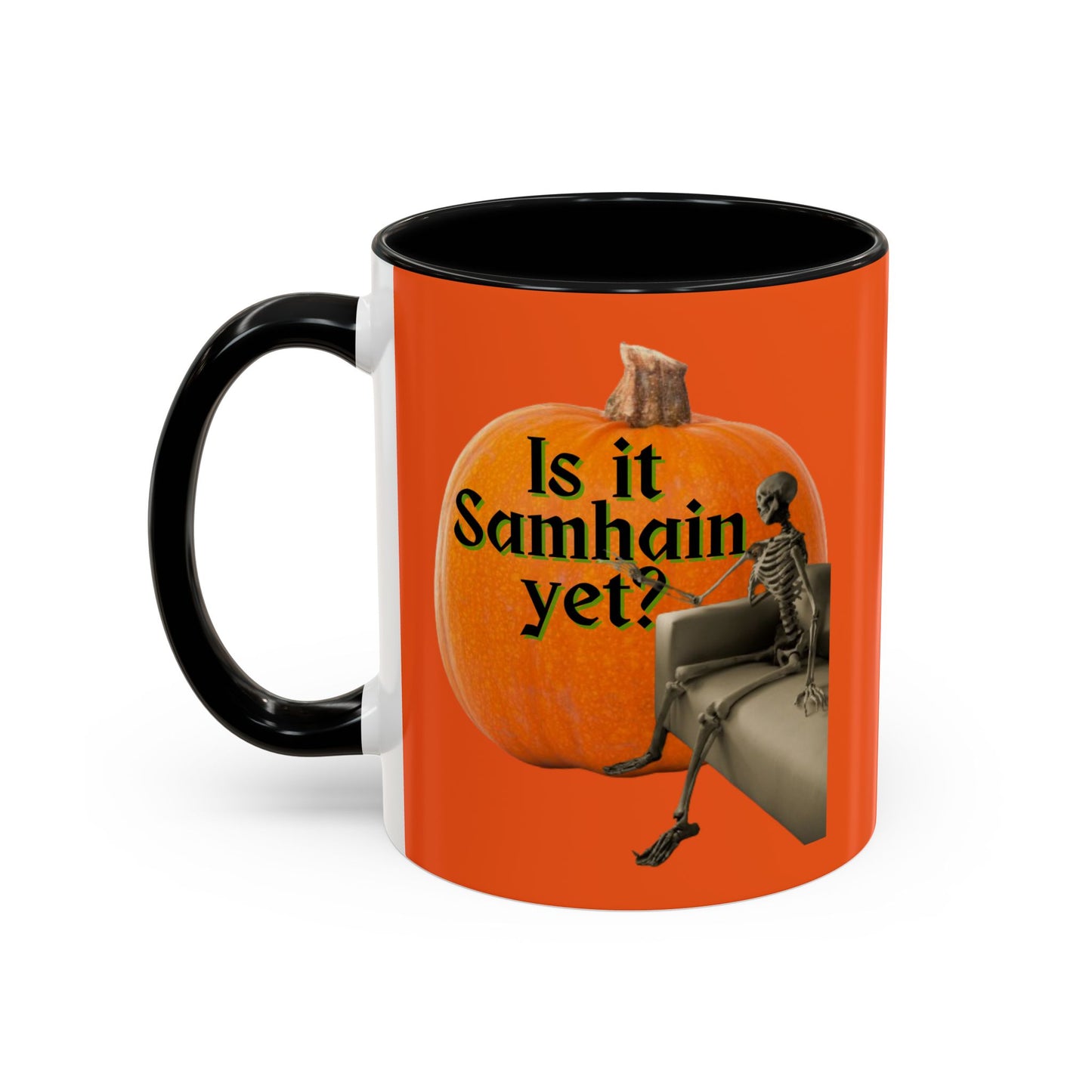 Is It Samhain Yet? Skeleton's Giant Pumpkin Orange Accent Mug by CreepyCrafts.boo