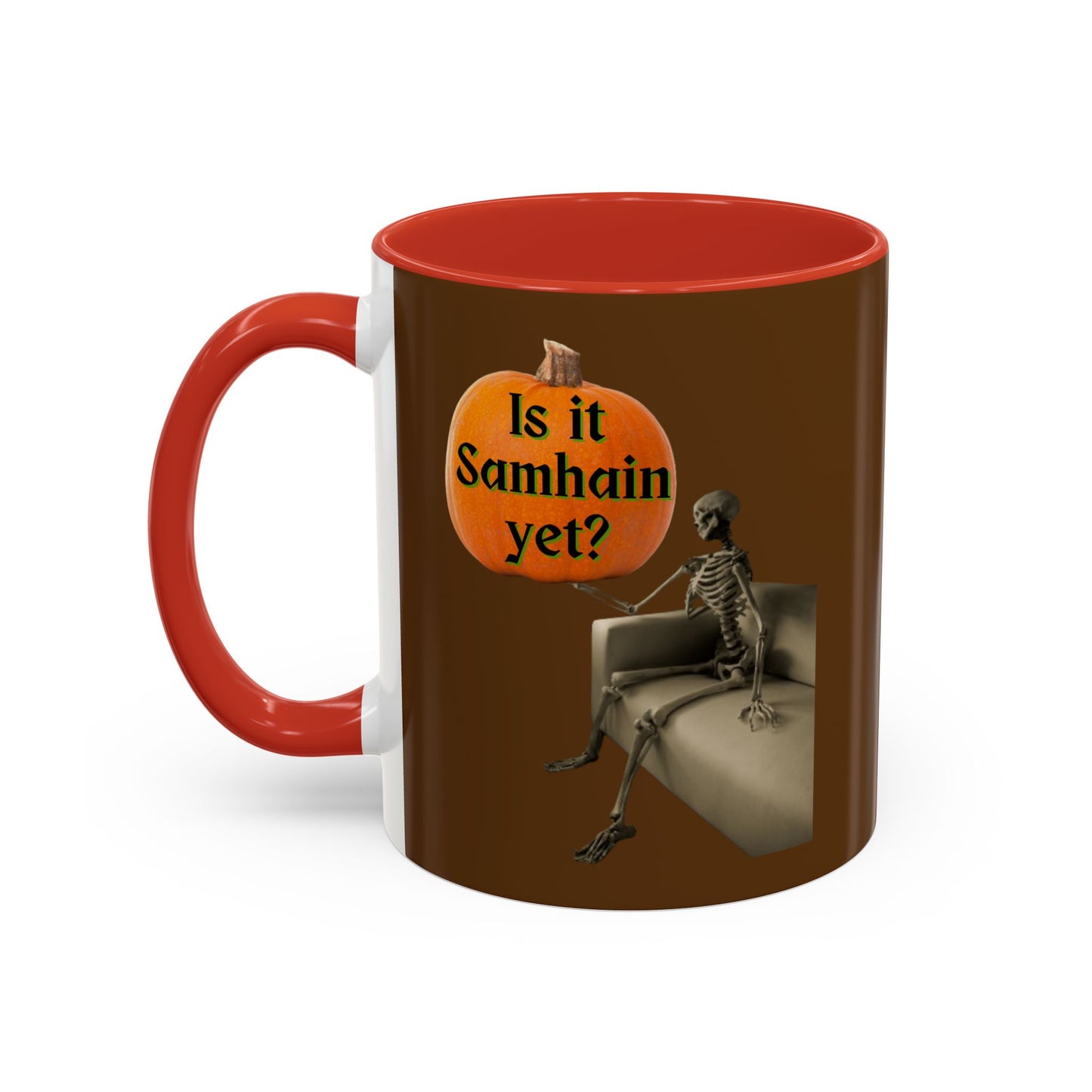 Is it Samhain yet? Skeleton's Pumpkin Brown Accent Mug by CreepyCrafts.boo