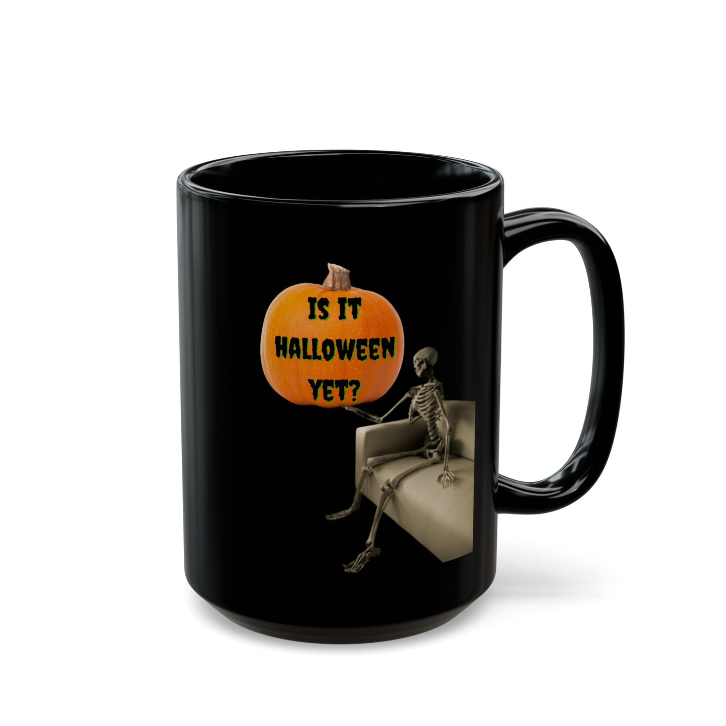 Is it Halloween yet? Skeleton's Pumpkin Black Mug by CreepyCrafts.boo