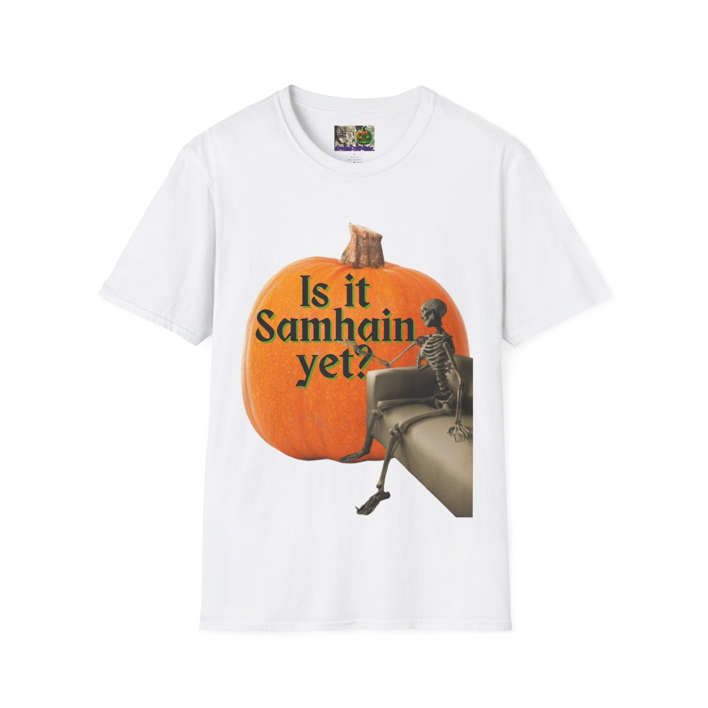 Is It Samhain Yet? Skeleton's Giant Pumpkin Light colors Unisex T-Shirt by CreepyCrafts.boo