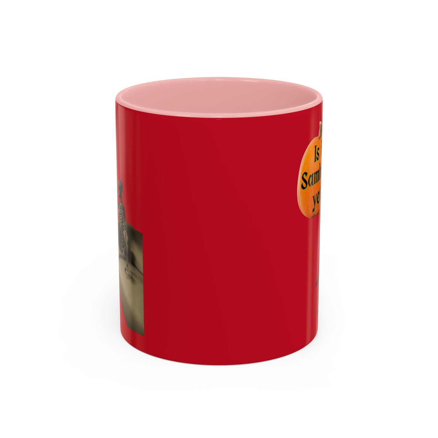Is it Samhain yet? Skeleton's Pumpkin Red Accent Mug by CreepyCrafts.boo