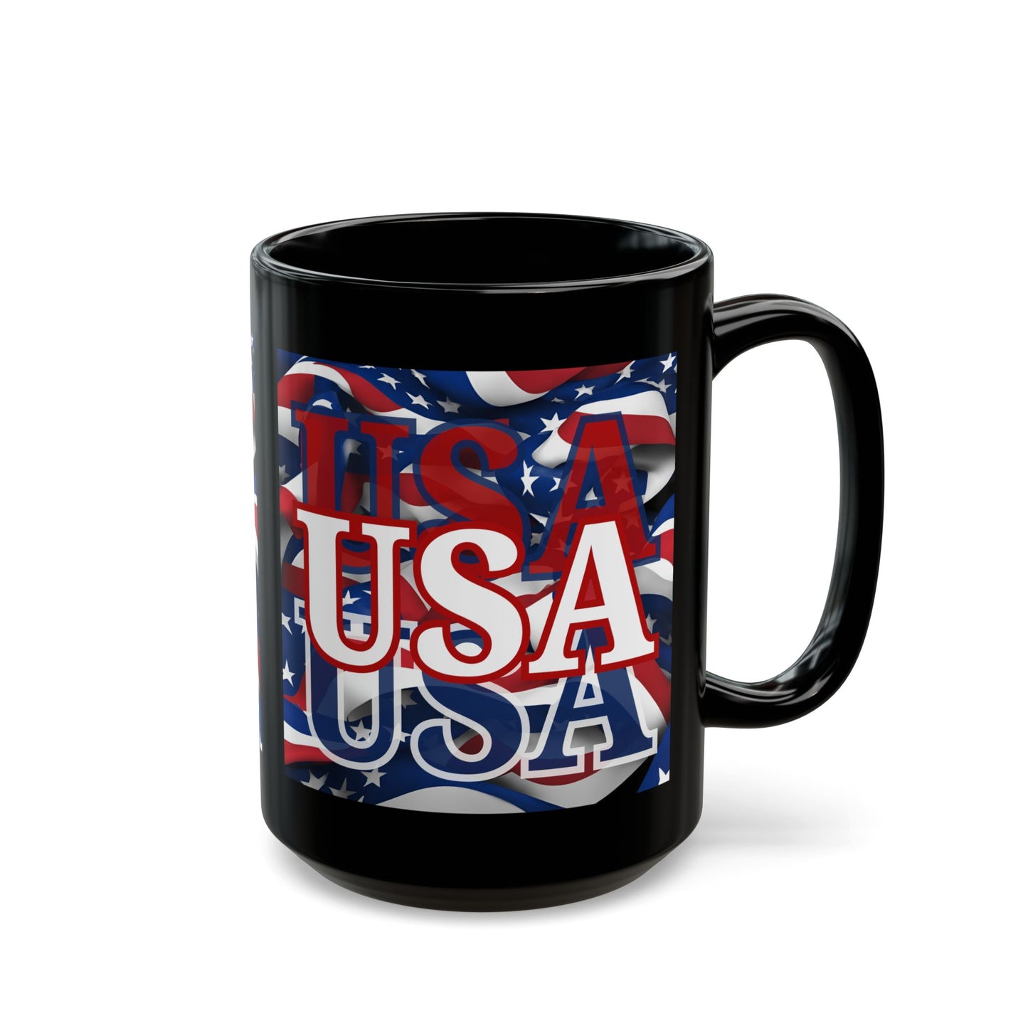 USA White font Center Patriot Black Mug by cypherpunkgear.com
