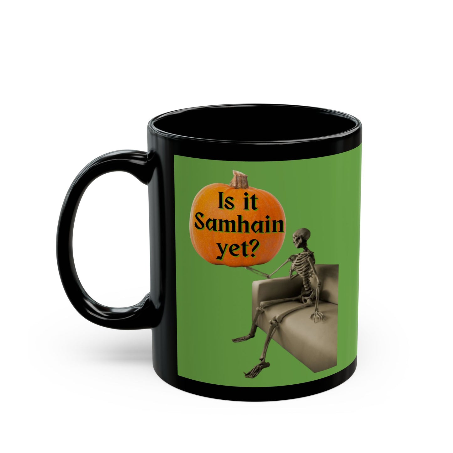 Is it Samhain yet? Skeleton's Pumpkin Green Mug by CreepyCrafts.boo