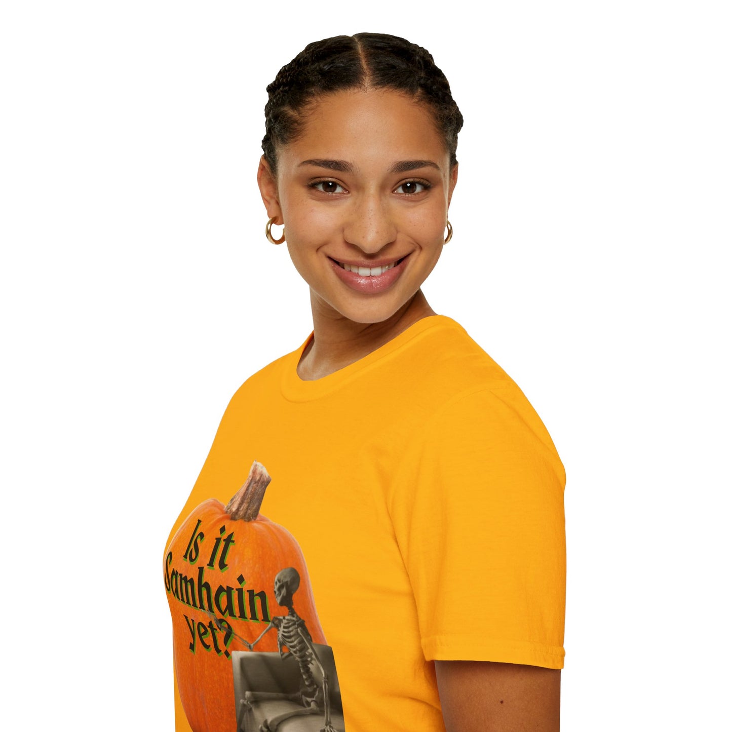 Is It Samhain Yet? Skeleton's Giant Pumpkin Light colors Unisex T-Shirt by CreepyCrafts.boo