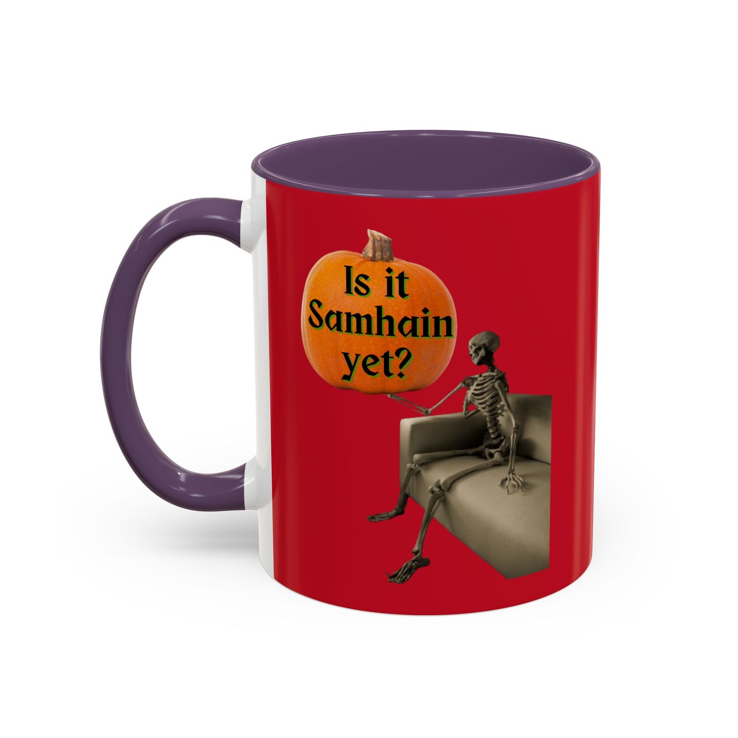 Is it Samhain yet? Skeleton's Pumpkin Red Accent Mug by CreepyCrafts.boo