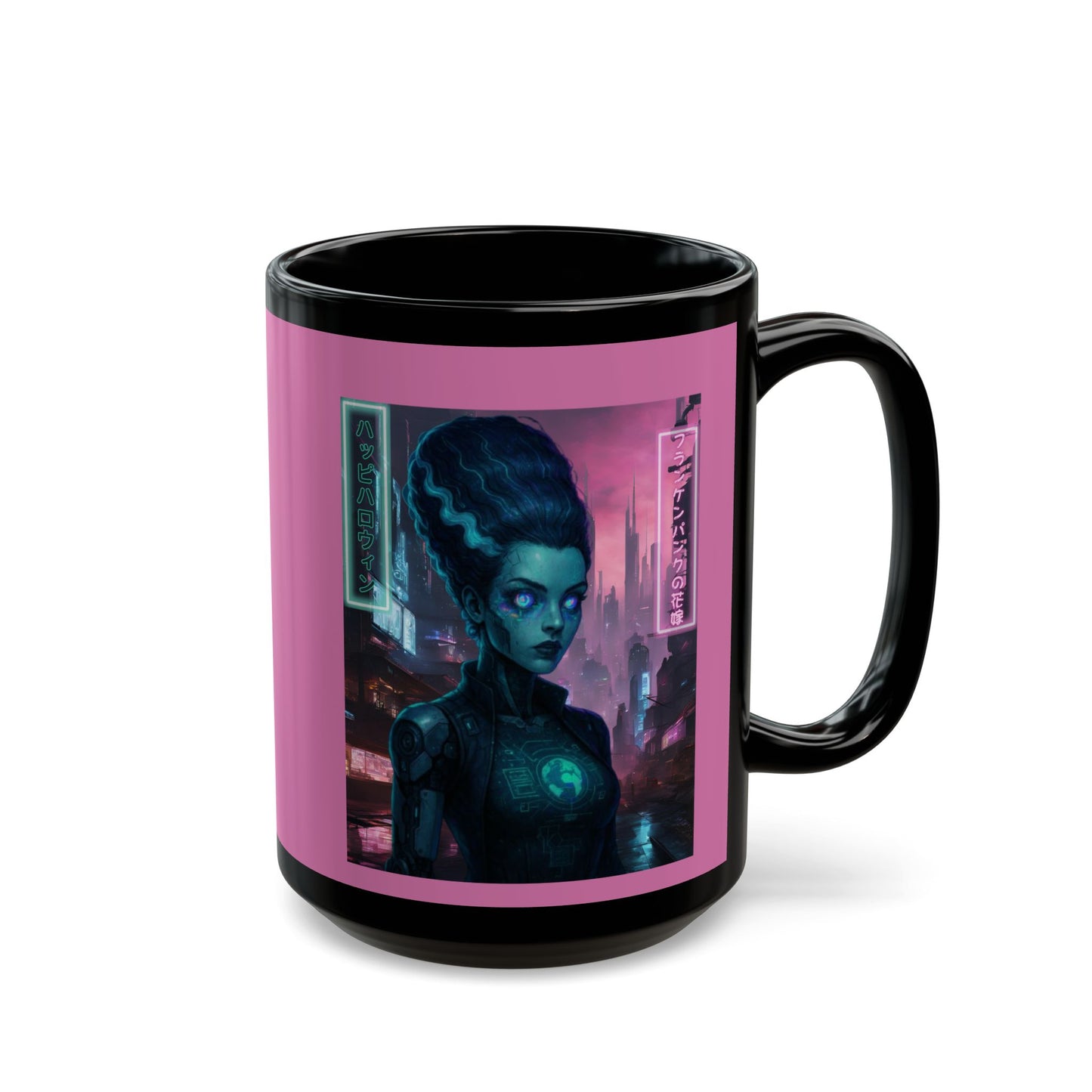 Neon Bride of Frankenstein Pink Mug by CreepyCrafts.boo