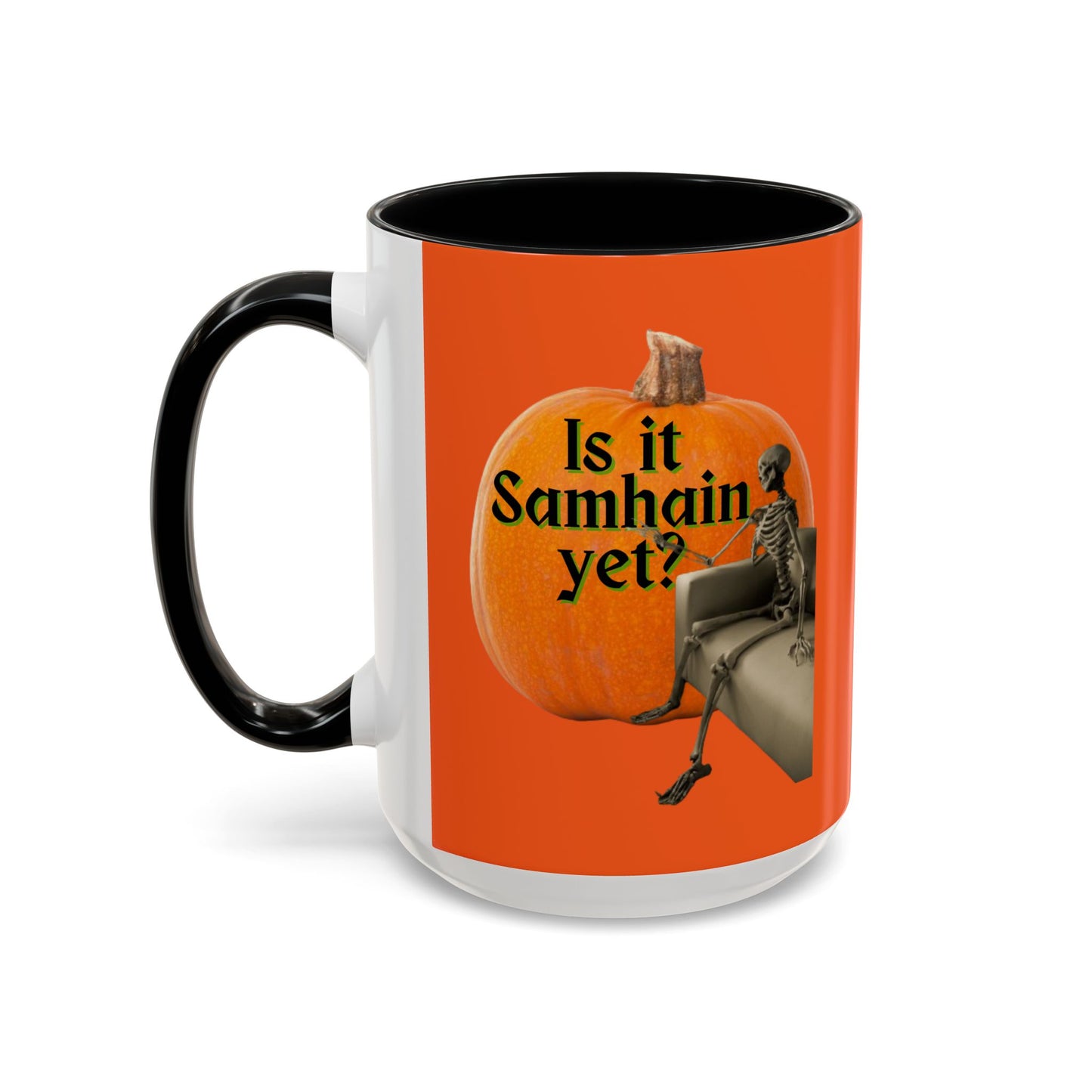 Is It Samhain Yet? Skeleton's Giant Pumpkin Orange Accent Mug by CreepyCrafts.boo
