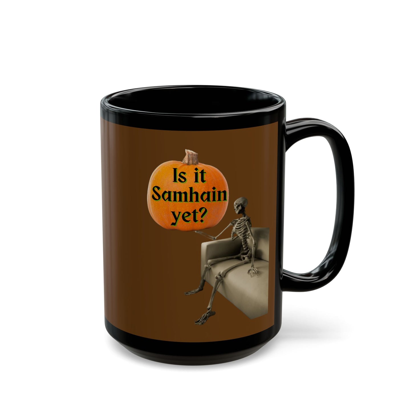 Is it Samhain yet? Skeleton's Pumpkin Brown Mug by CreepyCrafts.boo