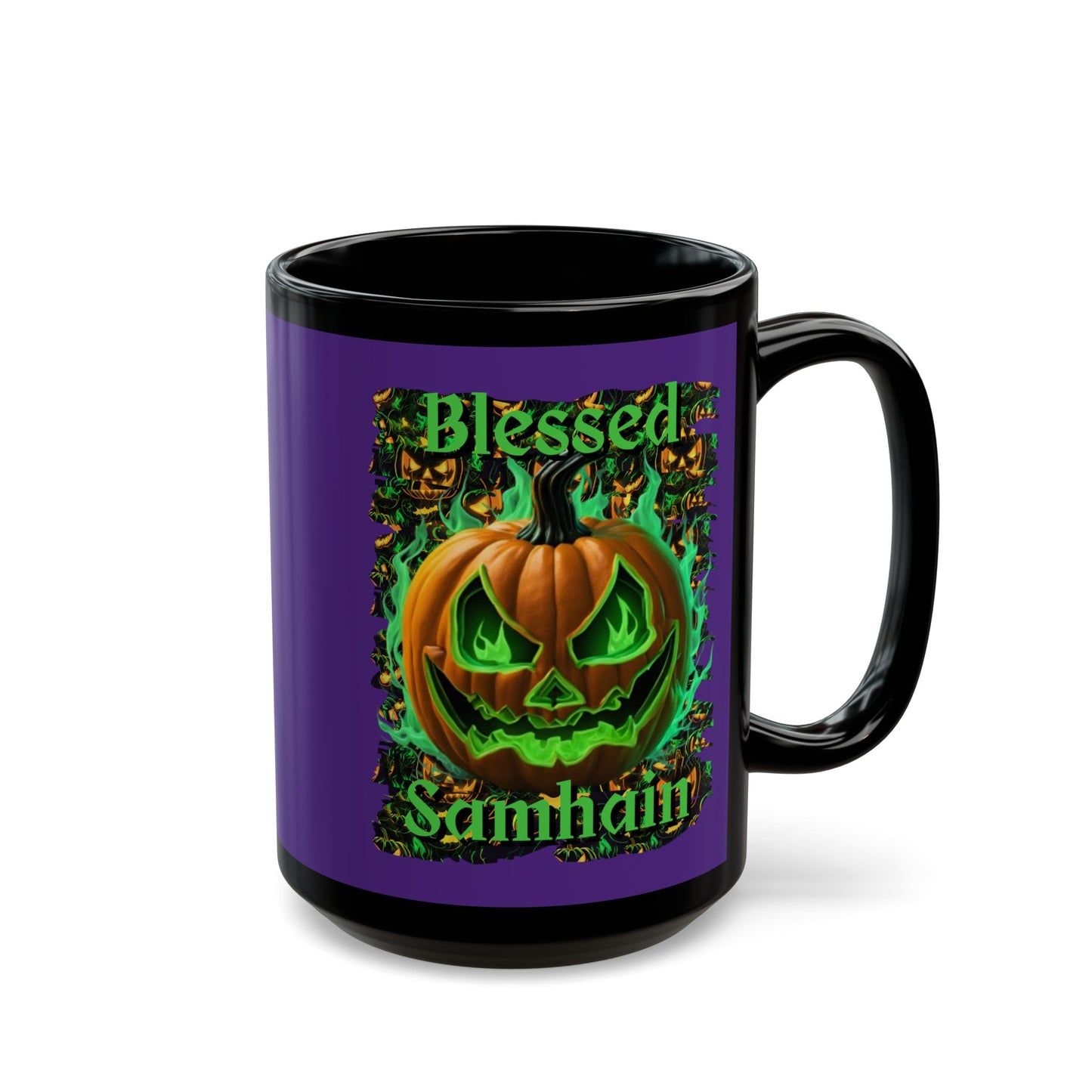 Blessed Samhain Green Jack Purple Mug by CreepyCrafts.boo