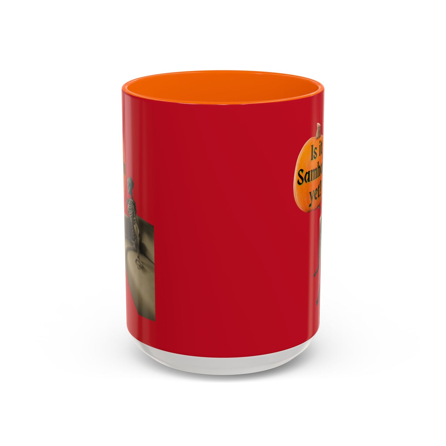 Is it Samhain yet? Skeleton's Pumpkin Red Accent Mug by CreepyCrafts.boo