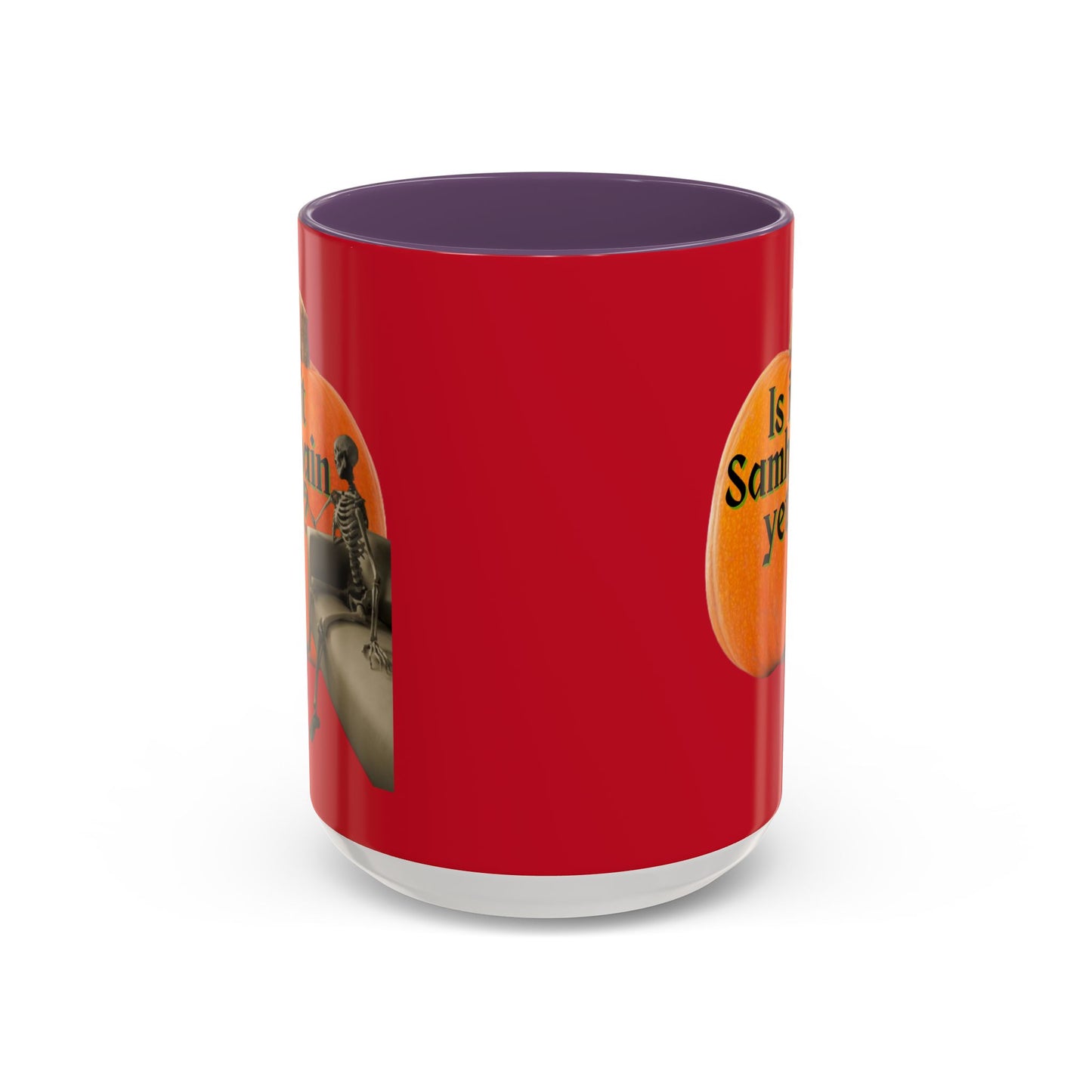 Is It Samhain Yet? Skeleton's Giant Pumpkin Red Accent Mug by CreepyCrafts.boo