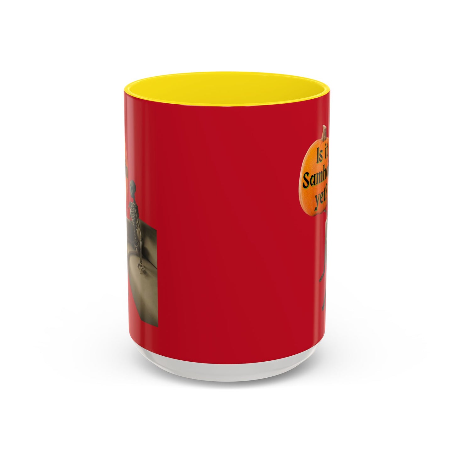 Is it Samhain yet? Skeleton's Pumpkin Red Accent Mug by CreepyCrafts.boo