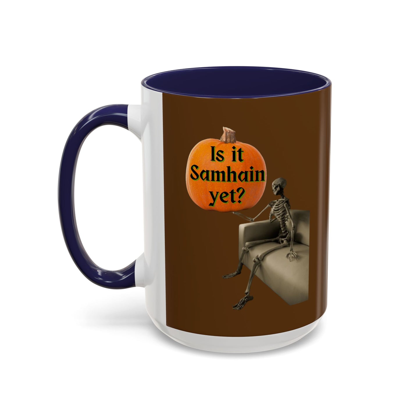 Is it Samhain yet? Skeleton's Pumpkin Brown Accent Mug by CreepyCrafts.boo