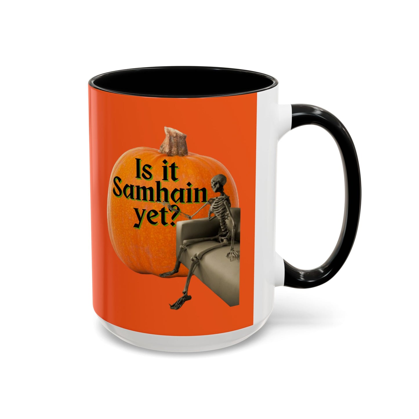 Is It Samhain Yet? Skeleton's Giant Pumpkin Orange Accent Mug by CreepyCrafts.boo