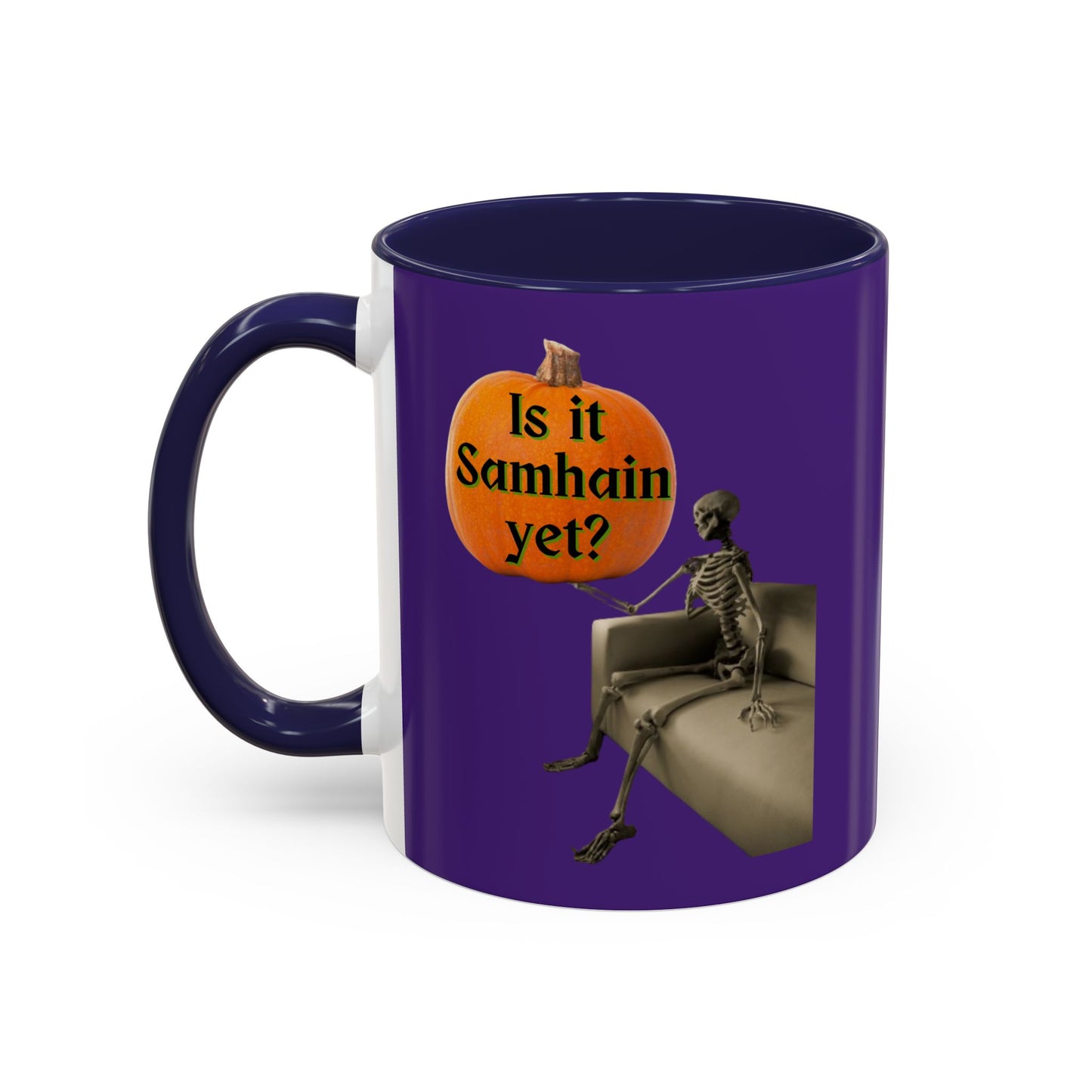 Is it Samhain yet? Skeleton's Pumpkin Purple Accent Mug by CreepyCrafts.boo