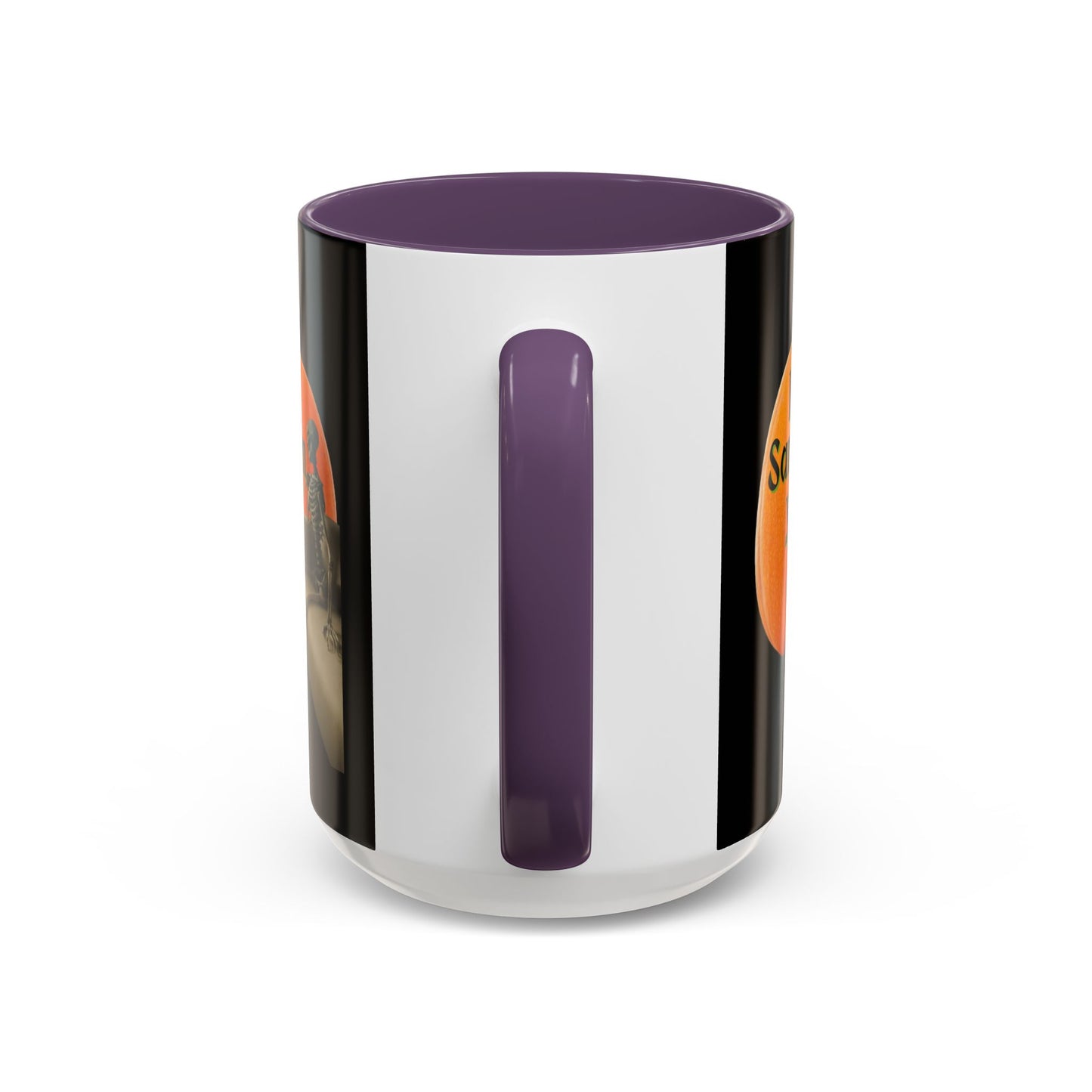 Is It Samhain Yet? Skeleton's Giant Pumpkin Black Accent Mug by CreepyCrafts.boo