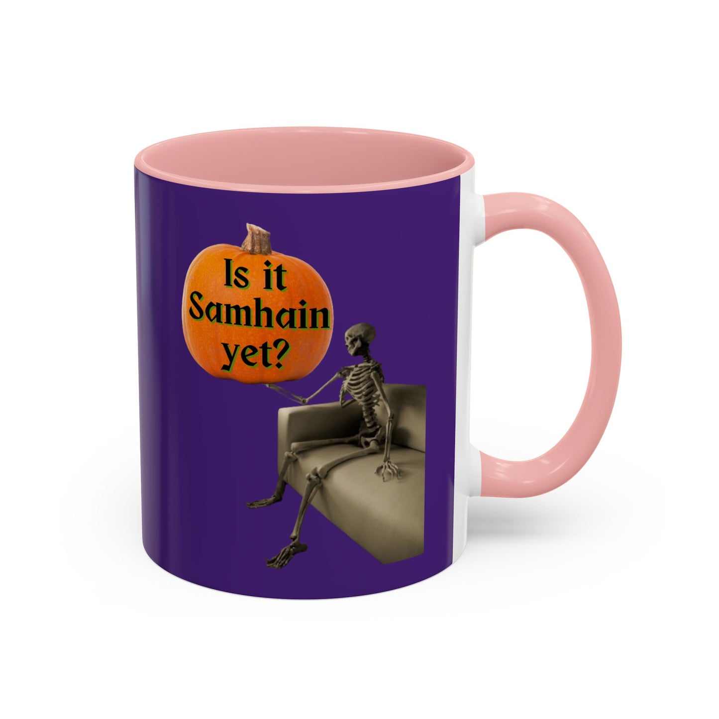 Is it Samhain yet? Skeleton's Pumpkin Purple Accent Mug by CreepyCrafts.boo