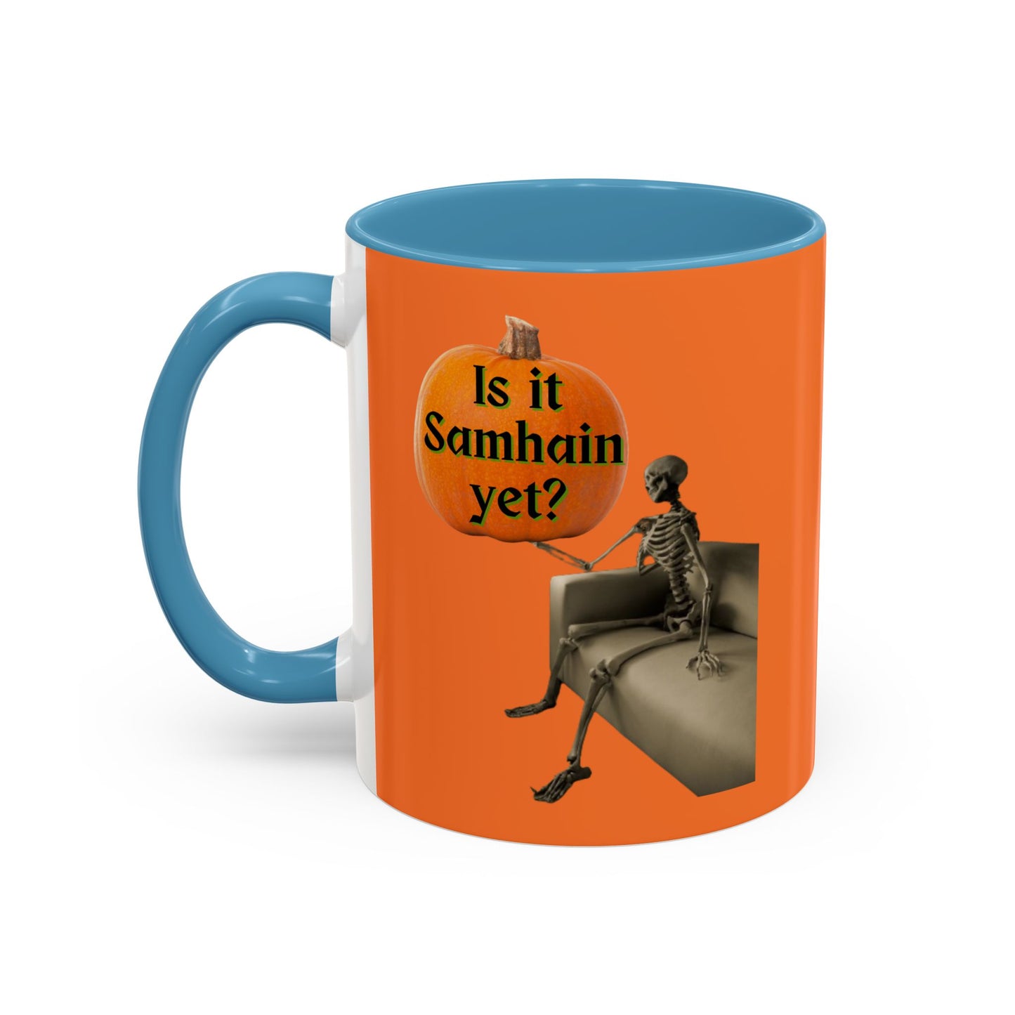 Is it Samhain yet? Skeleton's Pumpkin Orange Accent Mug by CreepyCrafts.boo