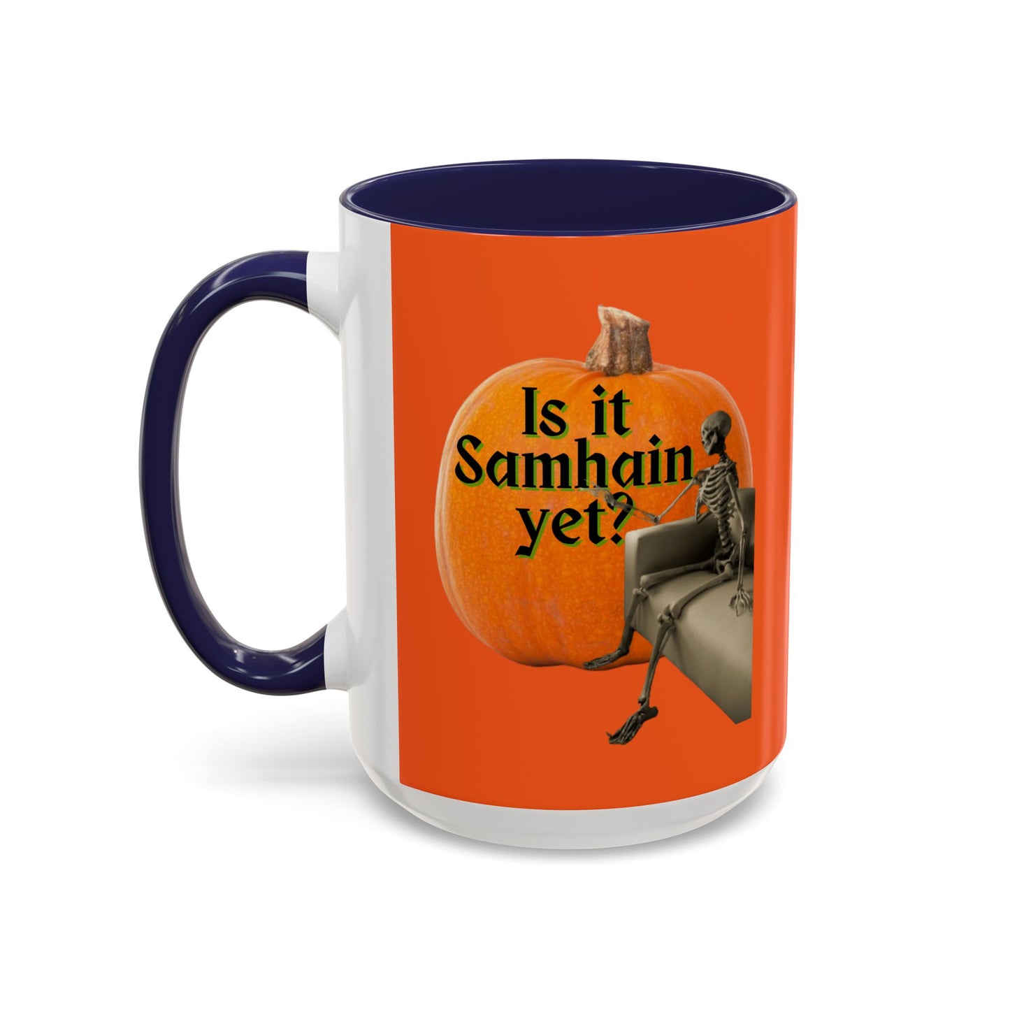 Is It Samhain Yet? Skeleton's Giant Pumpkin Orange Accent Mug by CreepyCrafts.boo