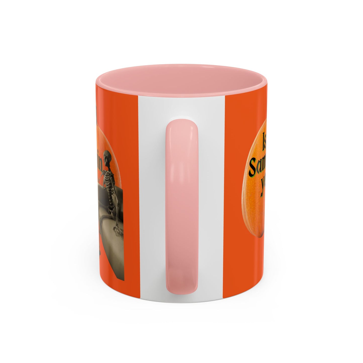 Is It Samhain Yet? Skeleton's Giant Pumpkin Orange Accent Mug by CreepyCrafts.boo
