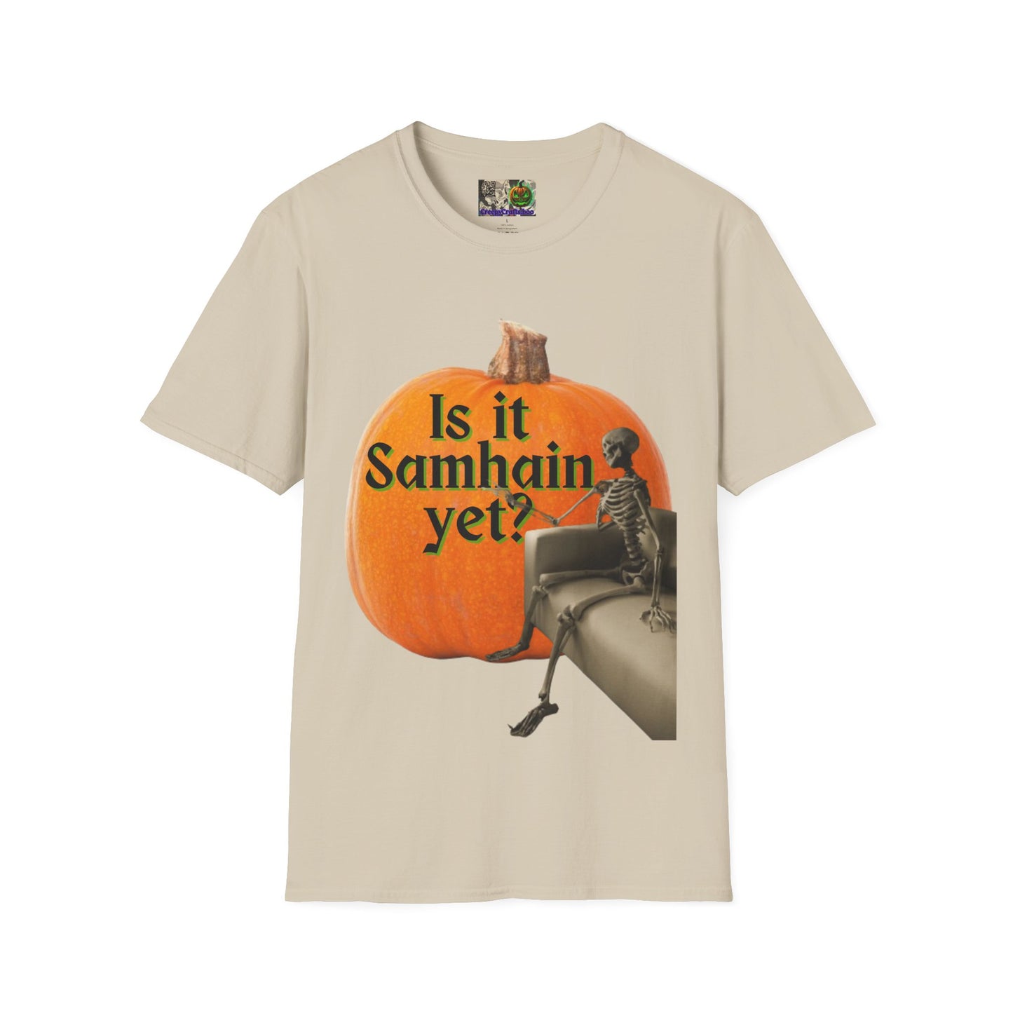 Is It Samhain Yet? Skeleton's Giant Pumpkin Light colors Unisex T-Shirt by CreepyCrafts.boo